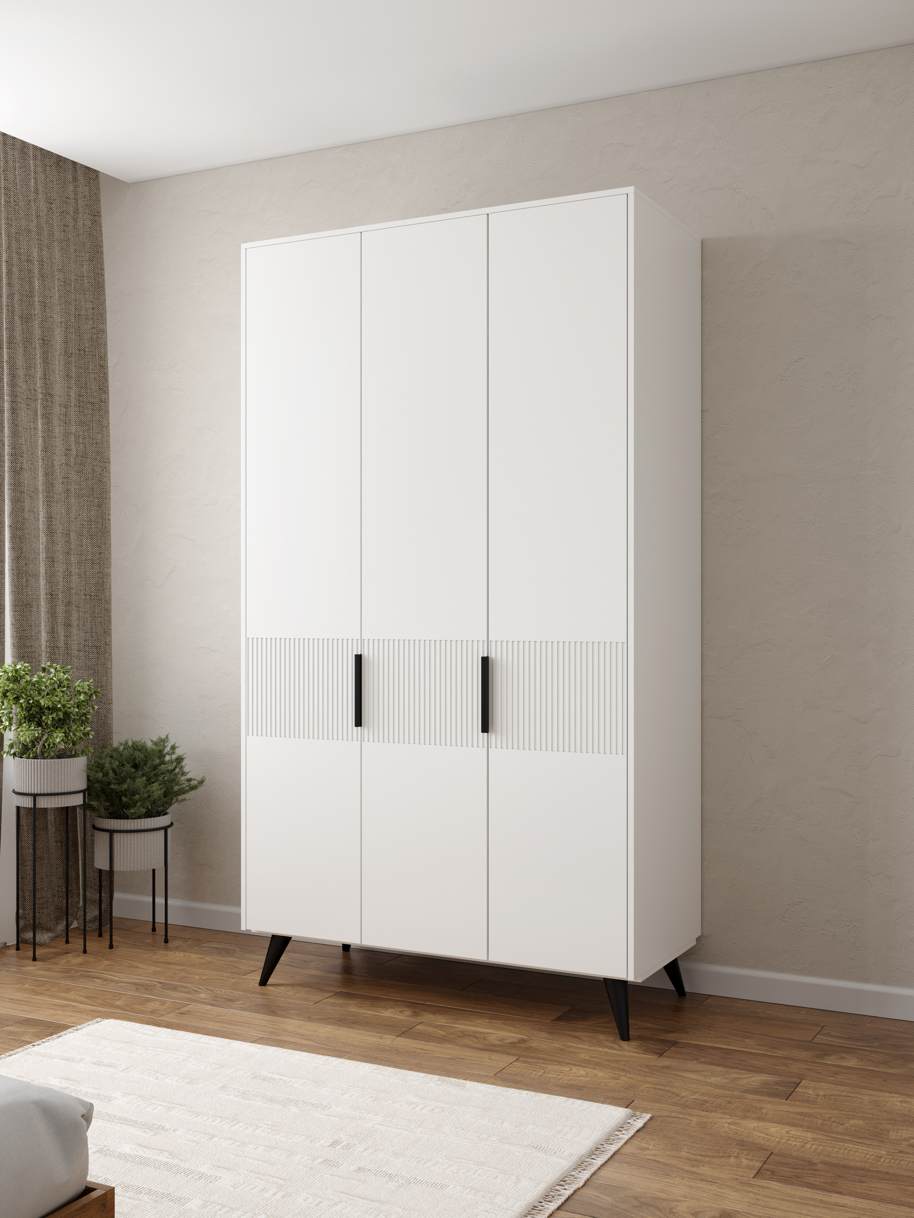 Шкаф для одежды DIWO Краснодар 120x215x55 см, треxдверный, белый, ручка черная