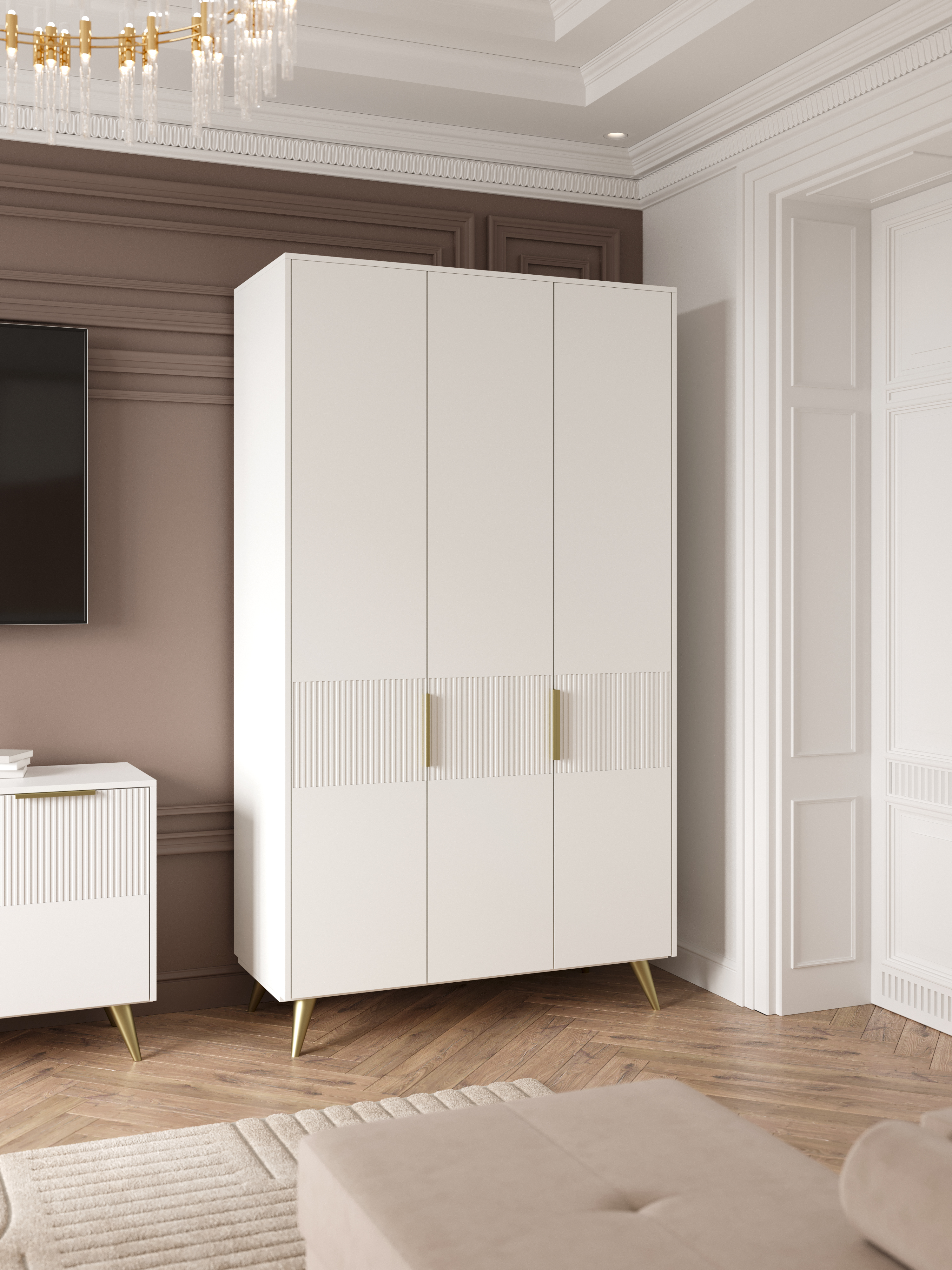 Шкаф для одежды DIWO Краснодар 120x215x55 см, треxдверный, белый, ручка золото