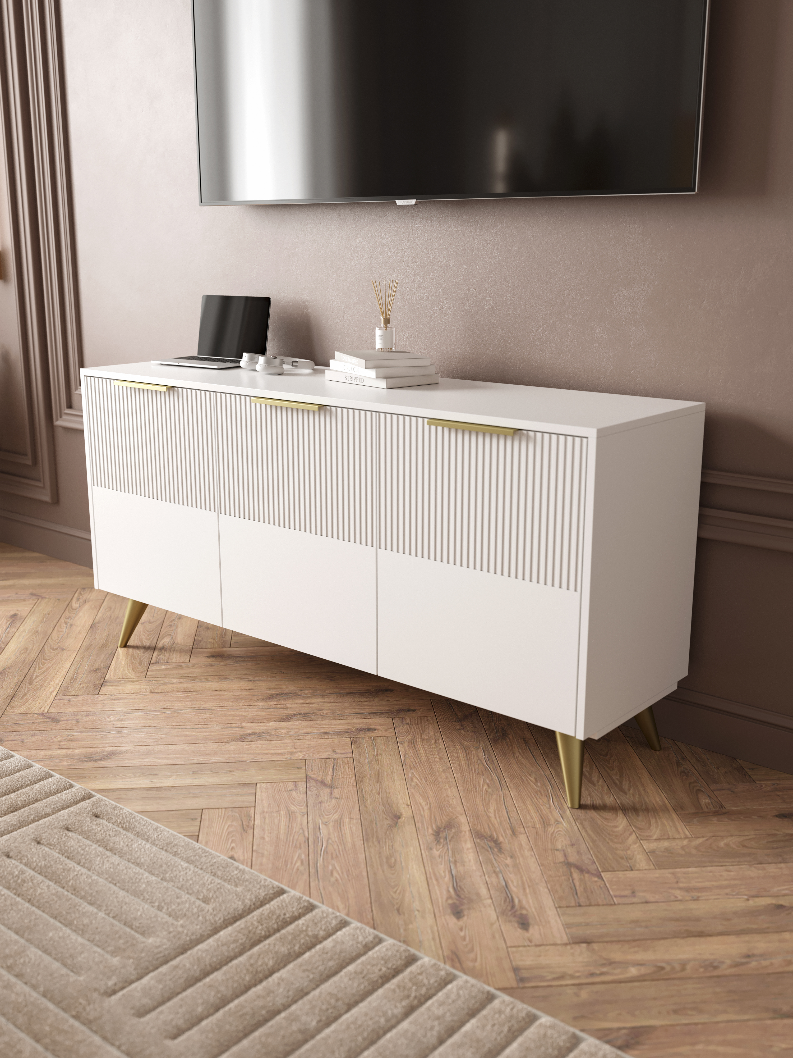 Комод DIWO Краснодар 150x75x43 см, белый, ручка золото