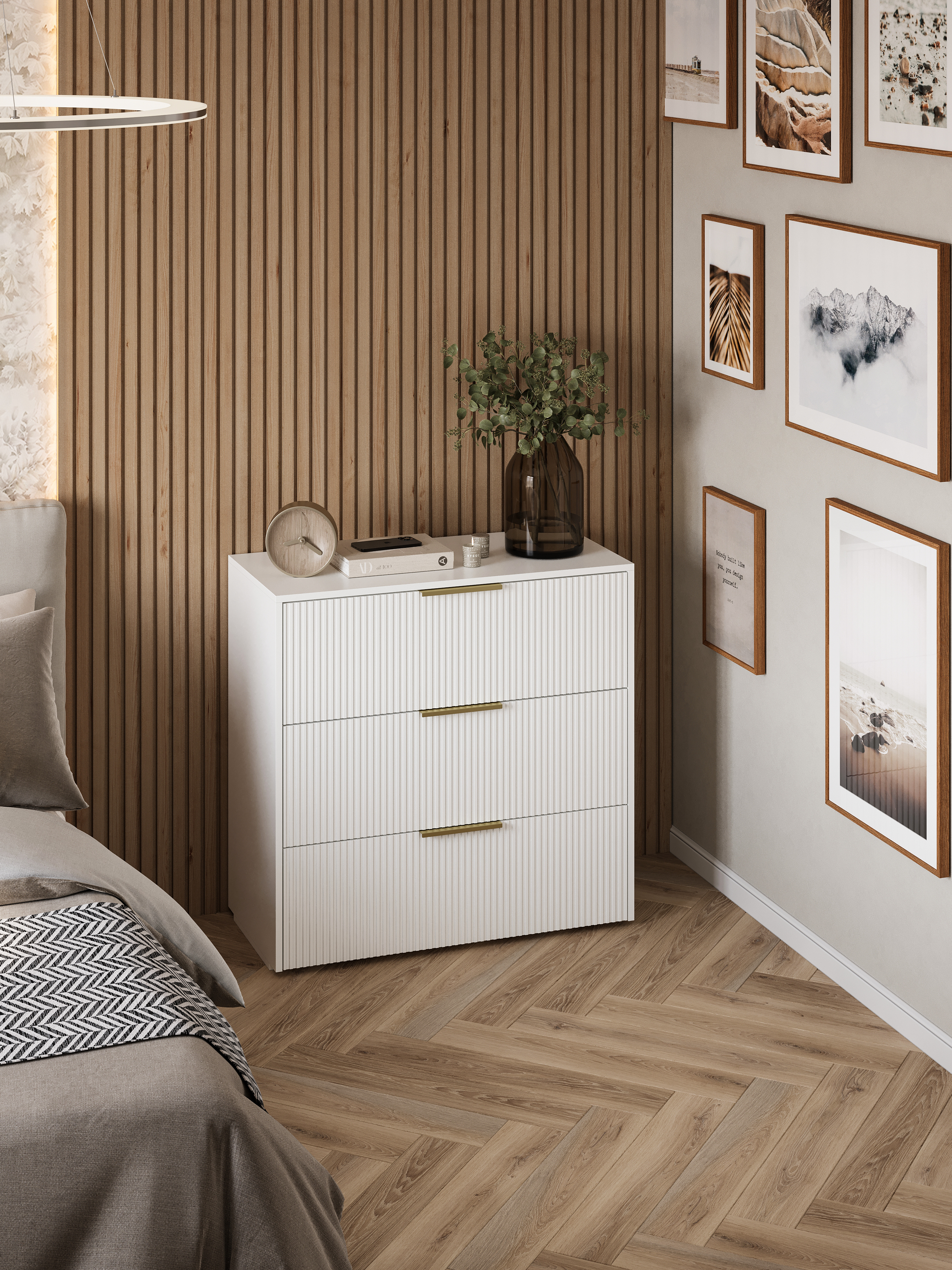 Комод DIWO Краснодар 90x88x43 см, 3 ящика, белый, ручка золото