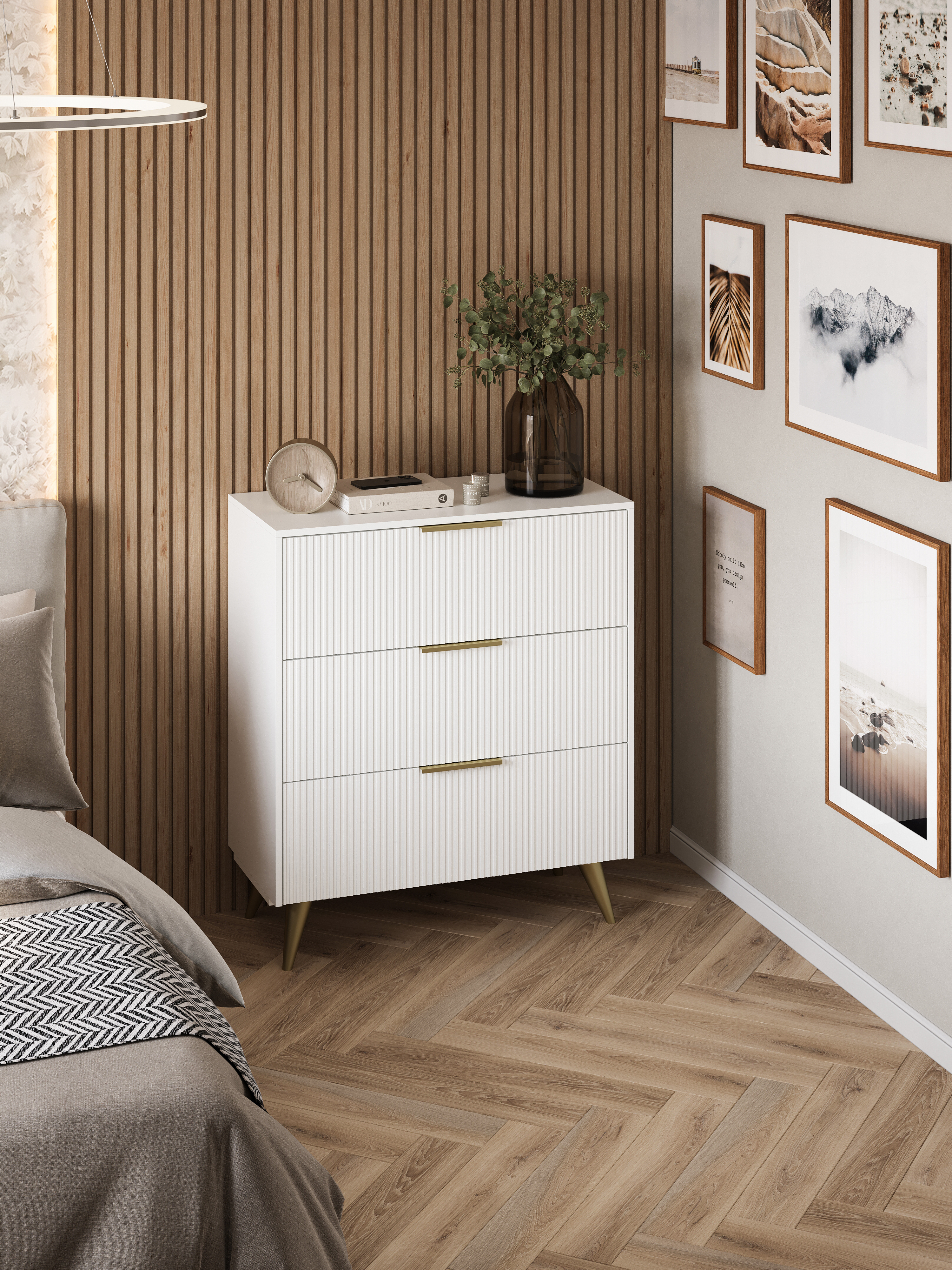 Комод DIWO Краснодар 90x103x43 см, 3 ящика, белый, ручка золото