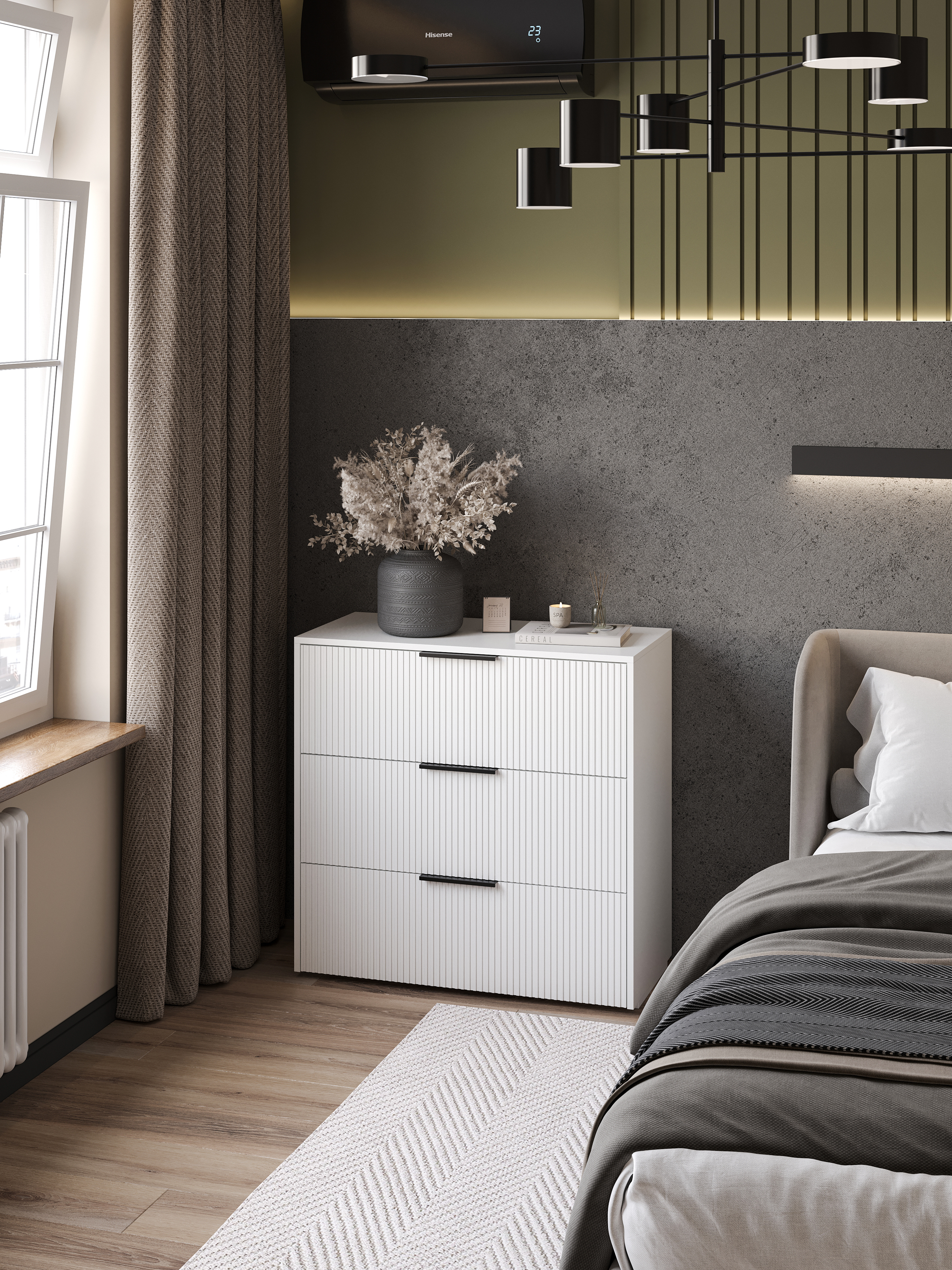 Комод DIWO Краснодар 90x88x43 см, 3 ящика, белый, ручка черная