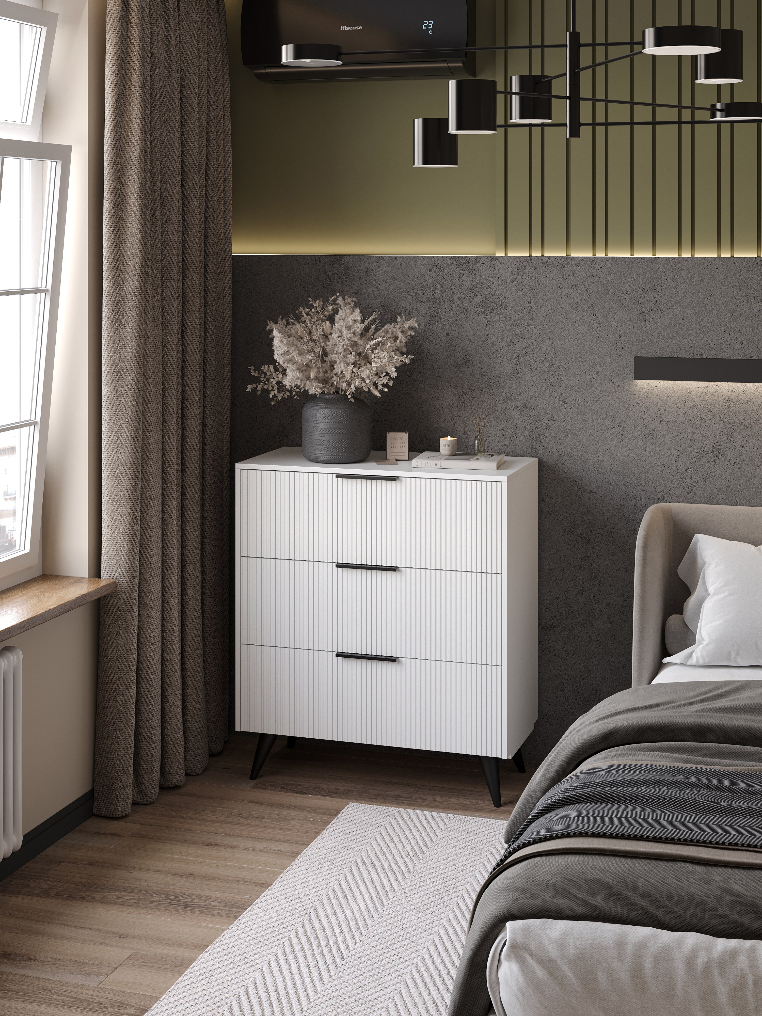 Комод DIWO Краснодар 90x103x43 см, 3 ящика, белый, ручка черная