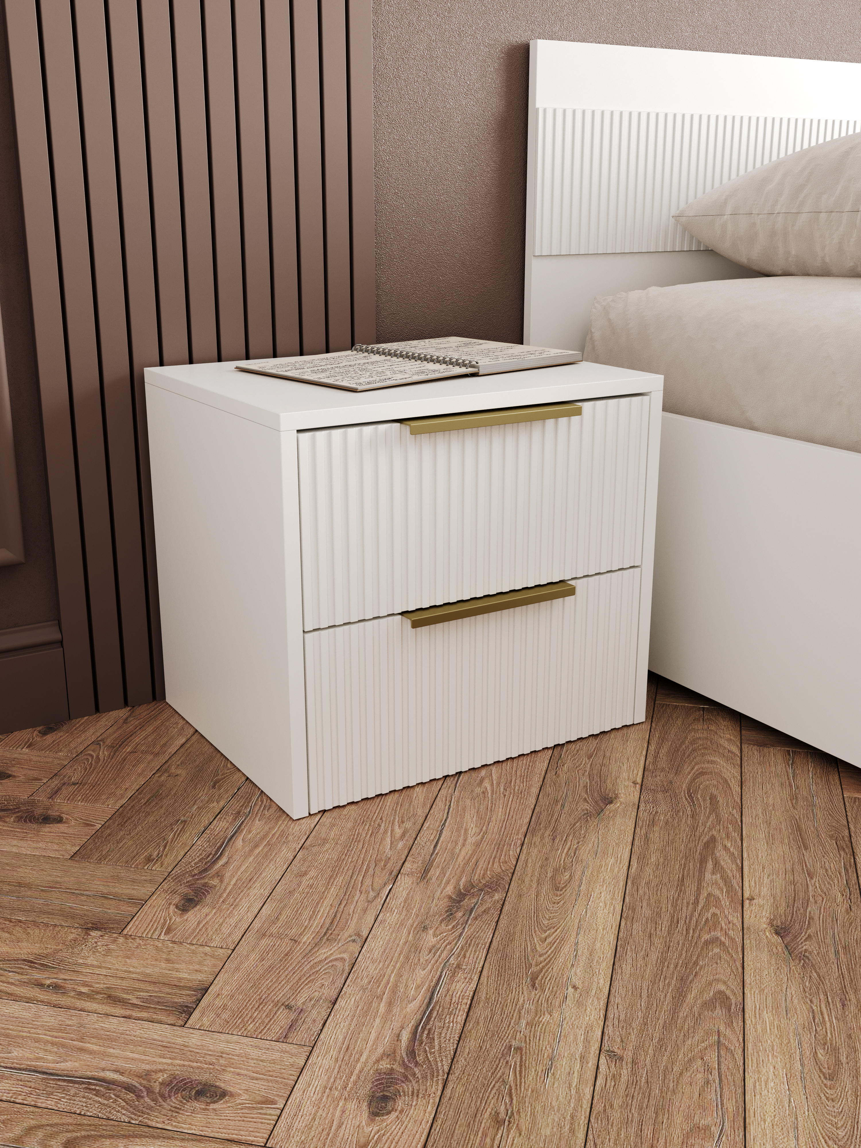 Прикроватная тумба DIWO Краснодар 45x40x35 см, 2 ящика белая, ручка золото