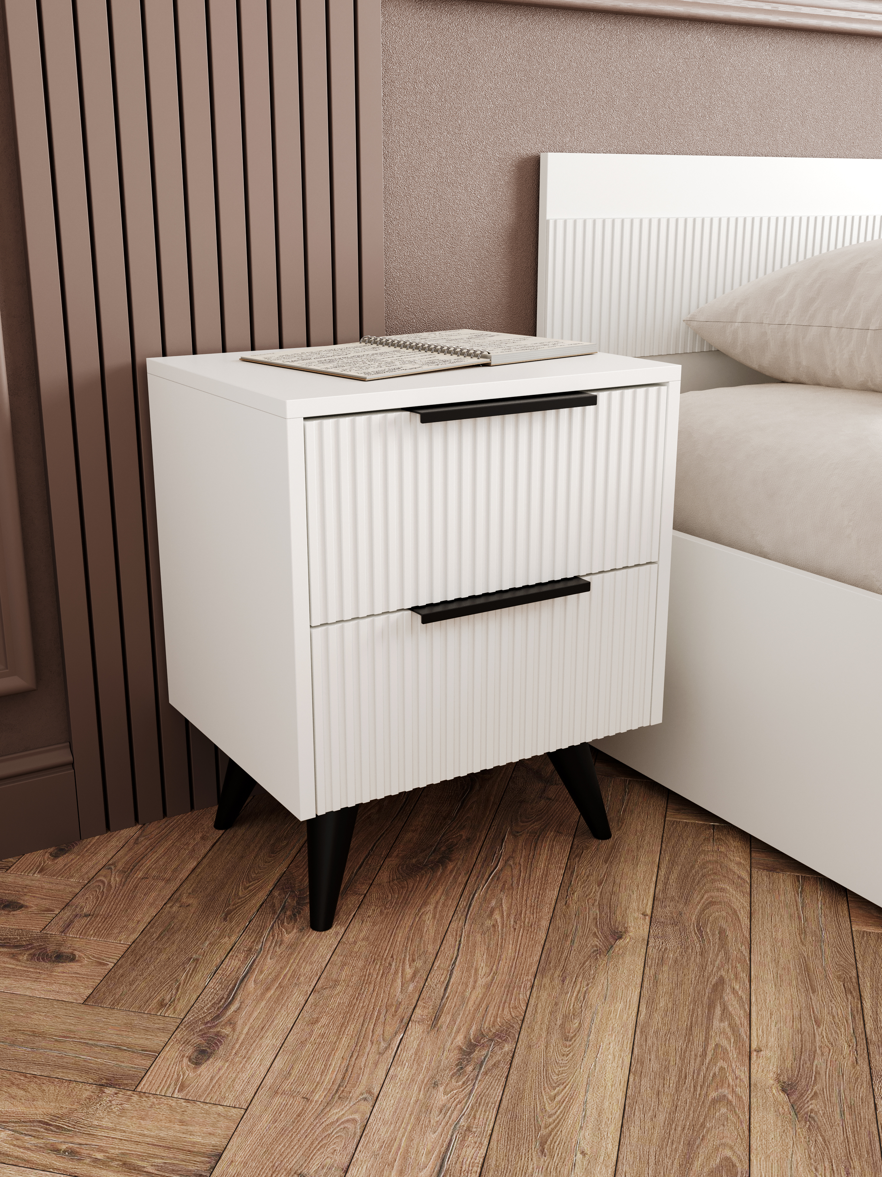 Прикроватная тумба DIWO Краснодар 45x55x35 см, 2 ящика белая, ручка черная