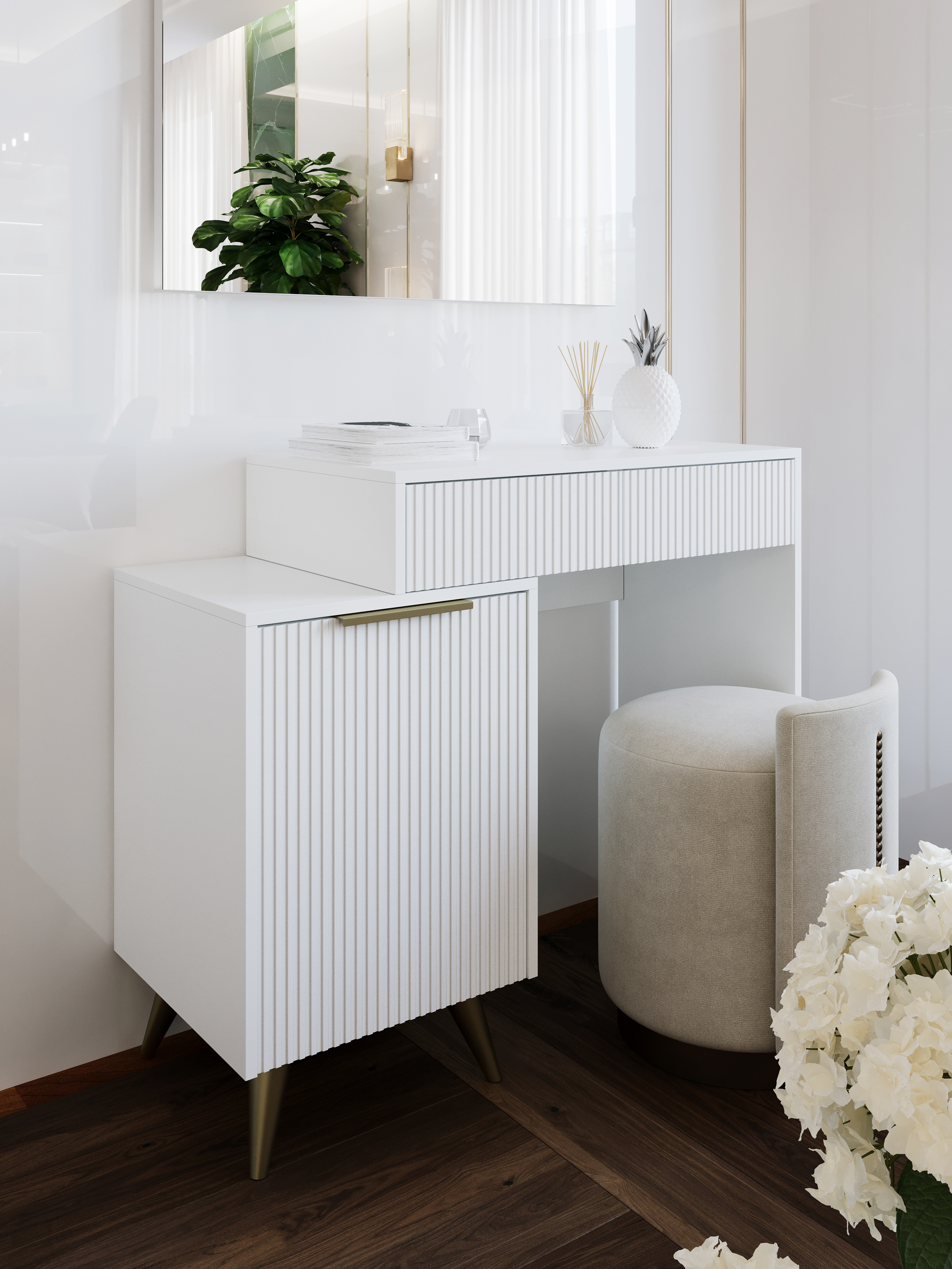 Туалетный столик DIWO Краснодар 101,6x87x43 см, белая, ручка золото