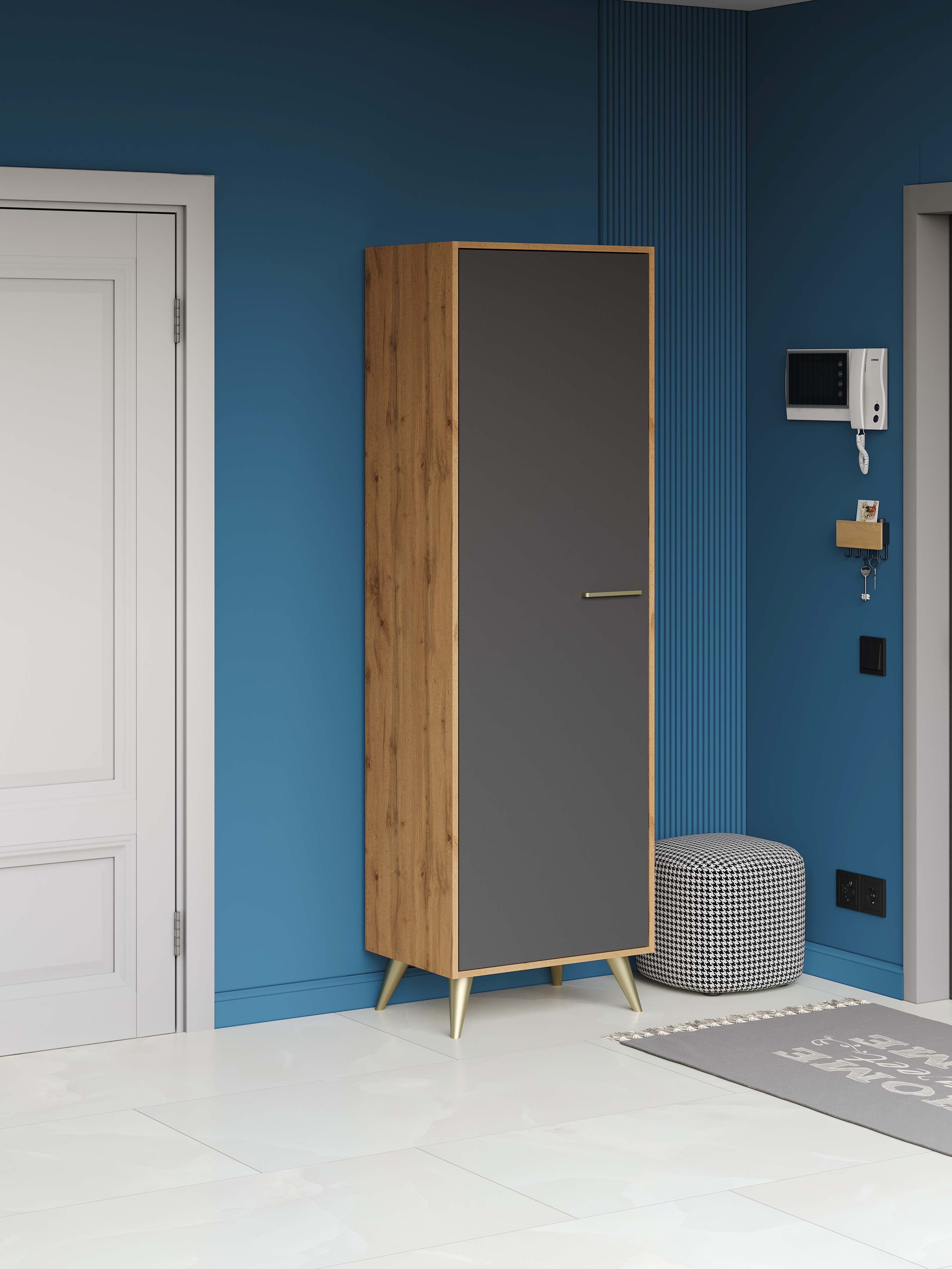 Шкаф для одежды DIWO Кострома с полками 60x193х42 см, дуб вотан, антрацит, ручка золото, ножка золото