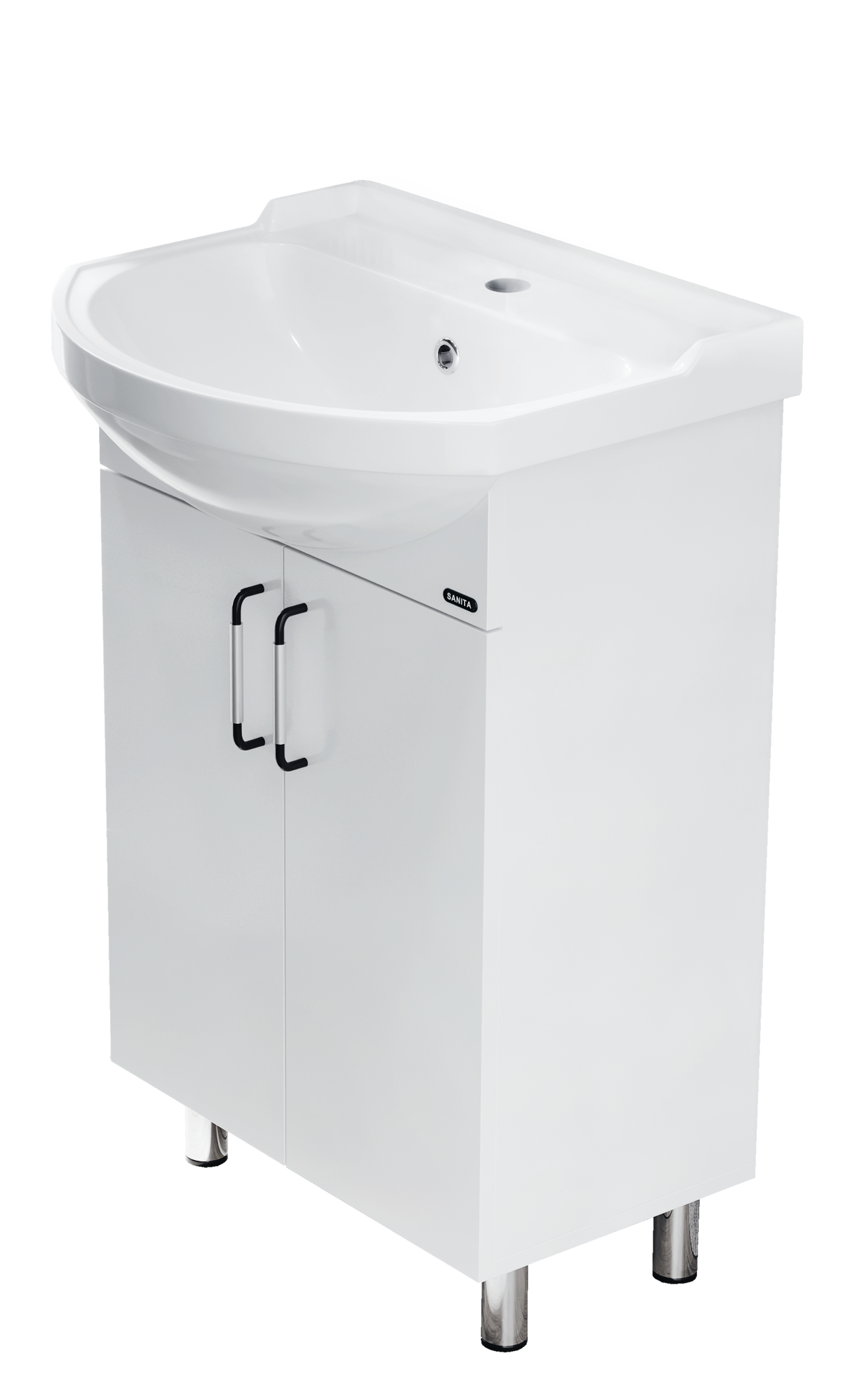 Тумба с раковиной Sanita Рондо 55 напольная, глянцевая белая