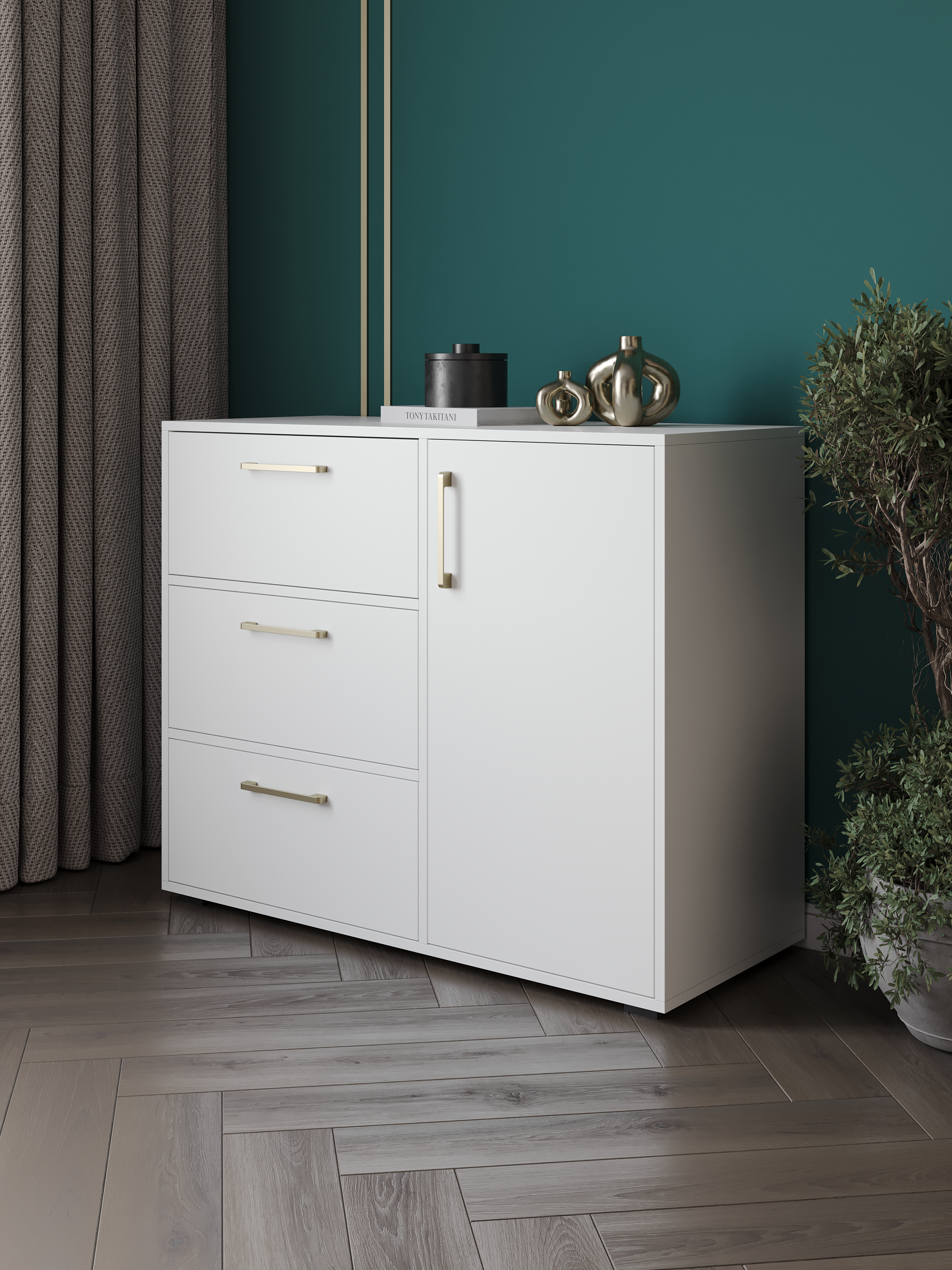 Комод DIWO Кострома 100х82х42 см белый, ручка золото