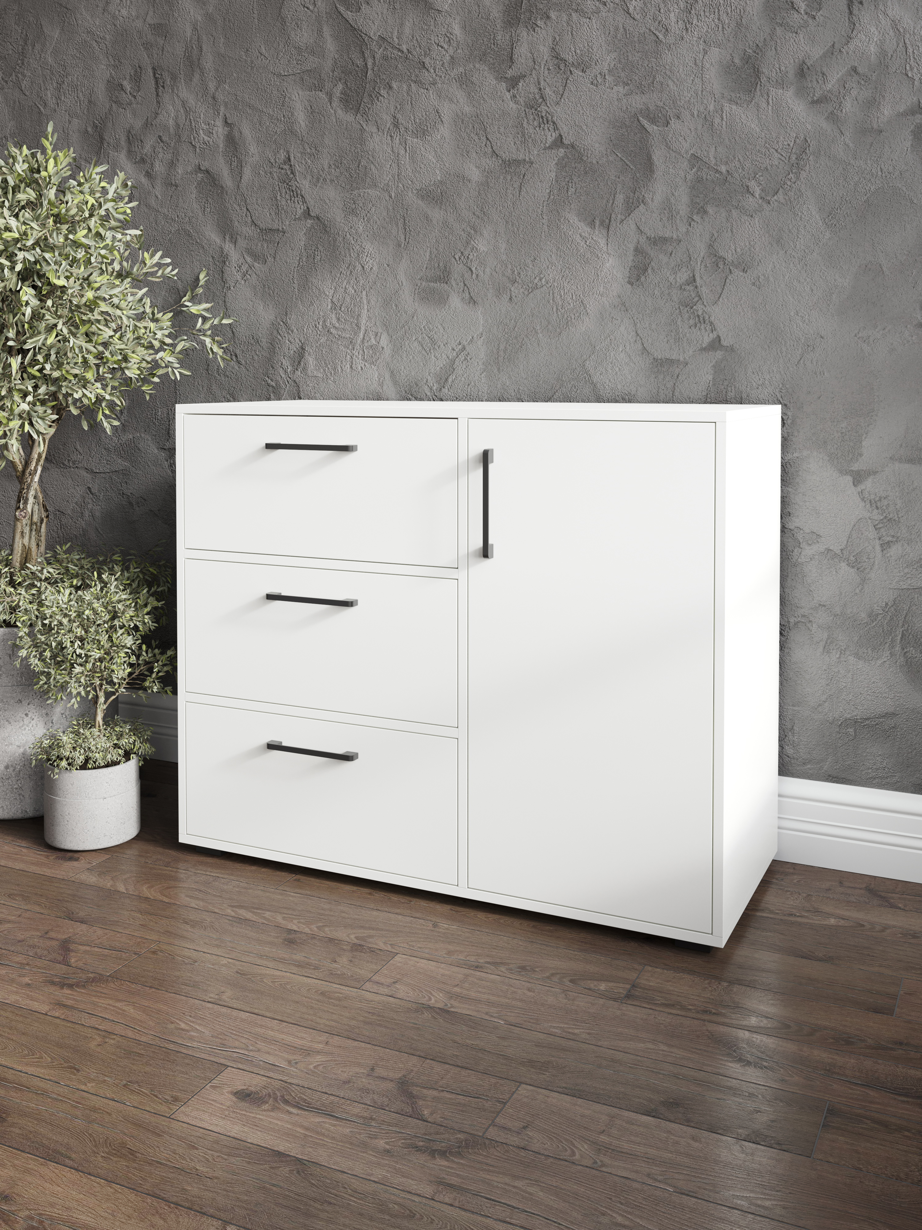 Комод DIWO Кострома 100х82х42 см белый, ручка черная