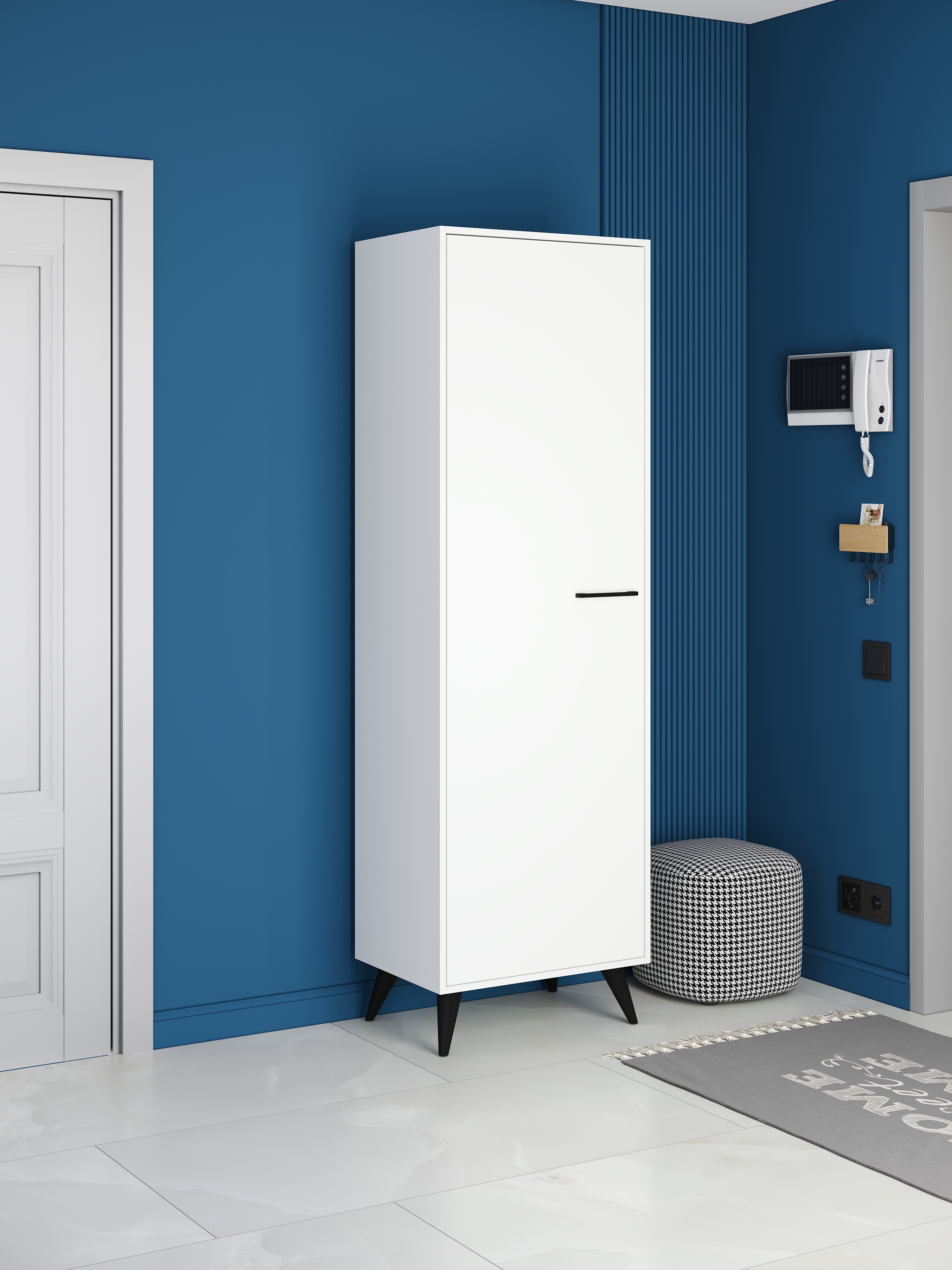 Шкаф для одежды DIWO Кострома с полками 60x193х42 см, белый, ручка черная, ножка черная