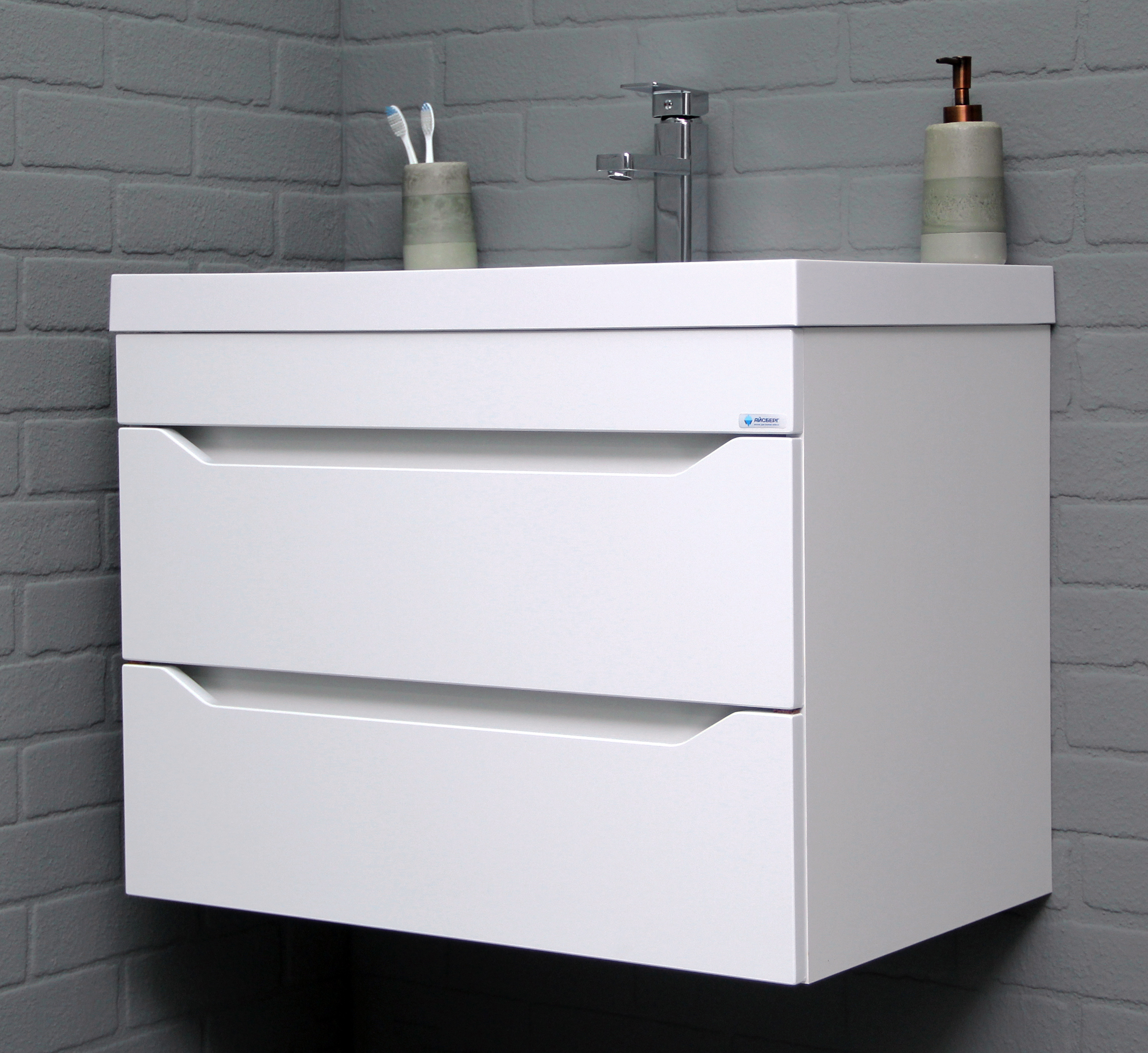 Тумба подвесная под раковину Айсберг, "Bazis 90" Ева с двумя ящиками В2