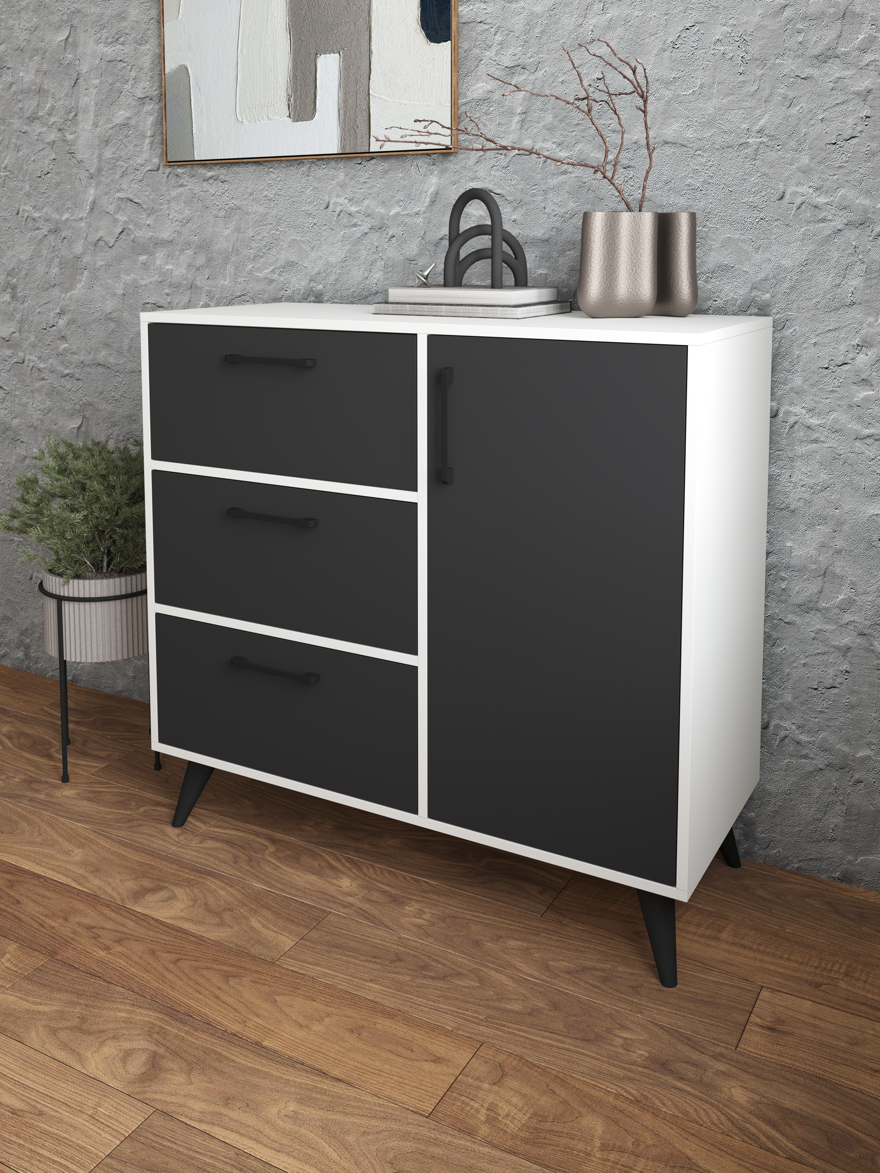 Комод DIWO Кострома 100х95х42 см белый, антрацит, ручка черная, ножка черная