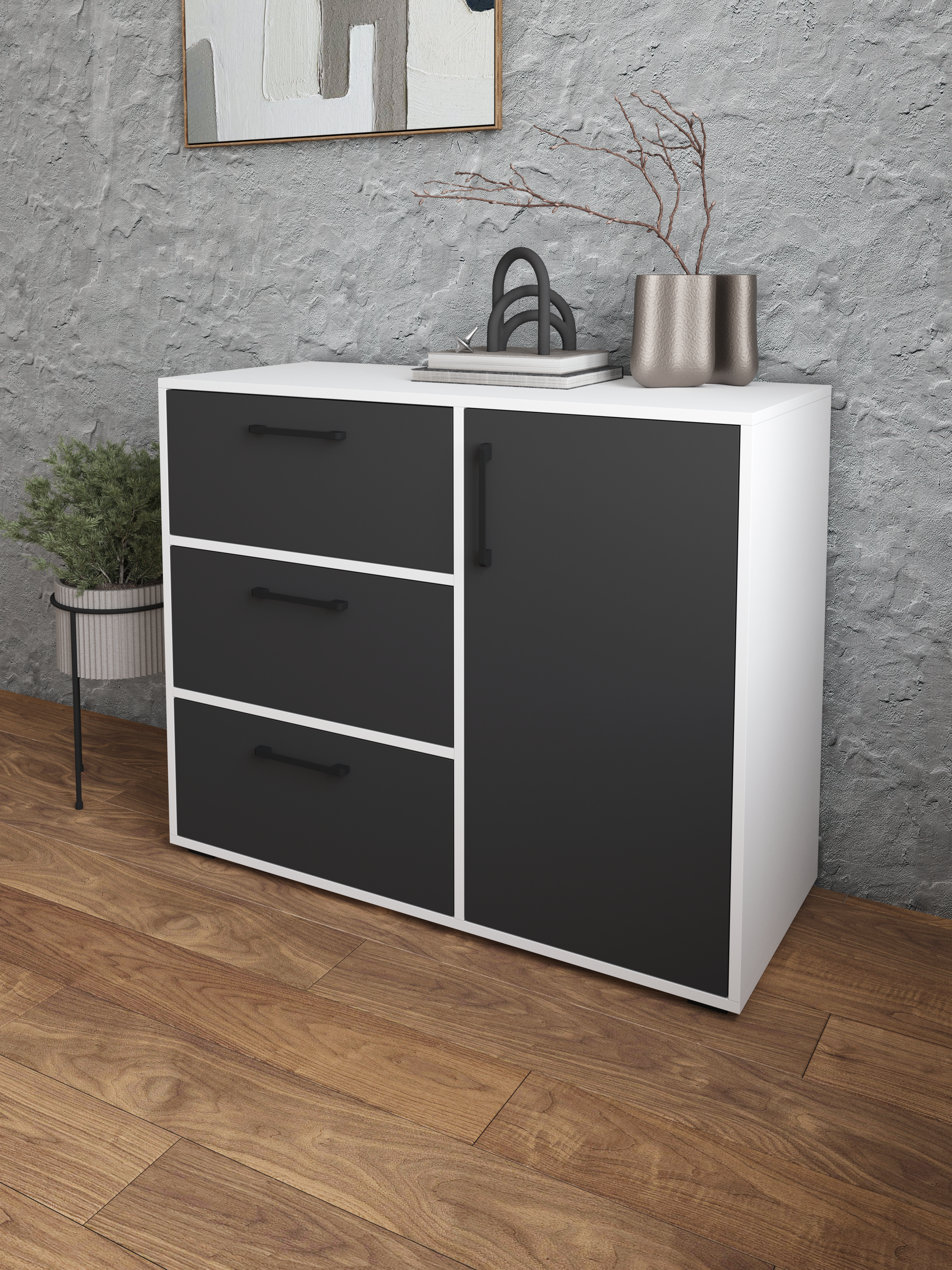 Комод DIWO Кострома 100х82х42 см белый, антрацит, ручка черная