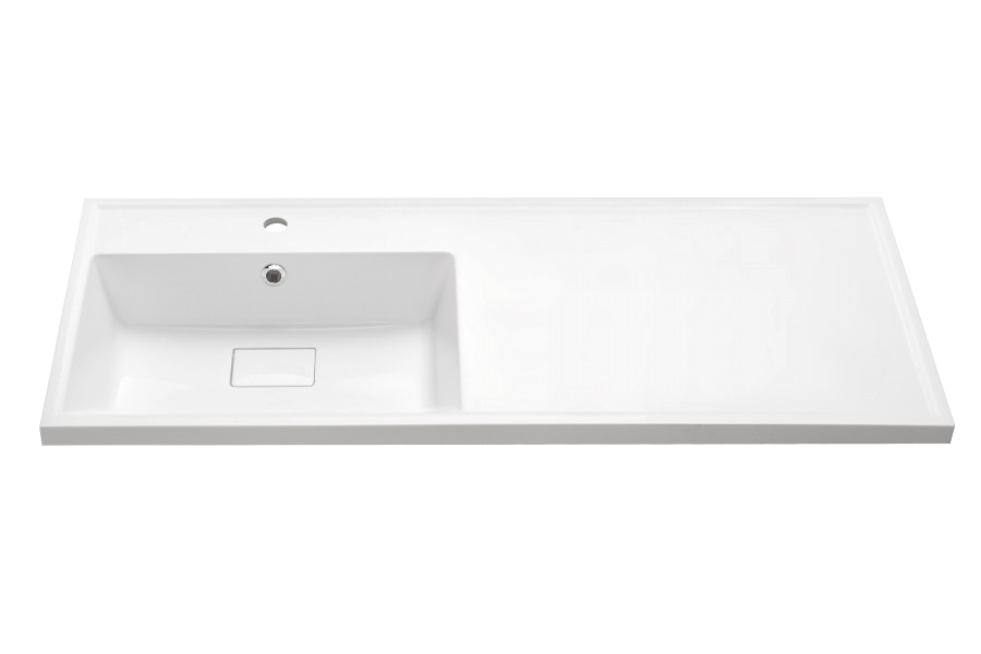 Раковина над стиральной машиной AQUATON Лайн 120 L глянцевая белая, прямоугольная, искусственный камень, со столешницей справа, с кронштейном