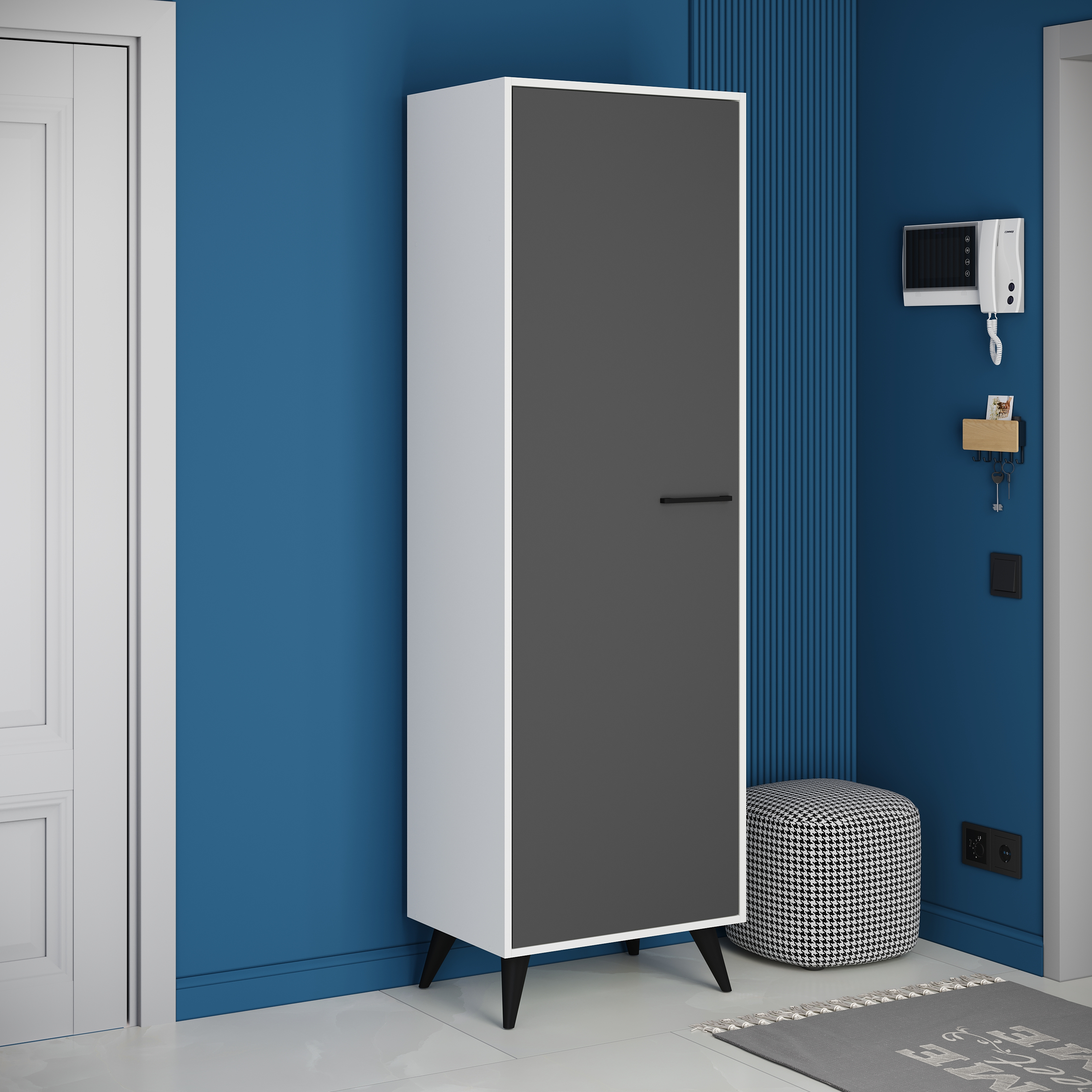 Шкаф для одежды DIWO Кострома с полками 60x193х42 см, белый, антрацит, ручка черная, ножка черная