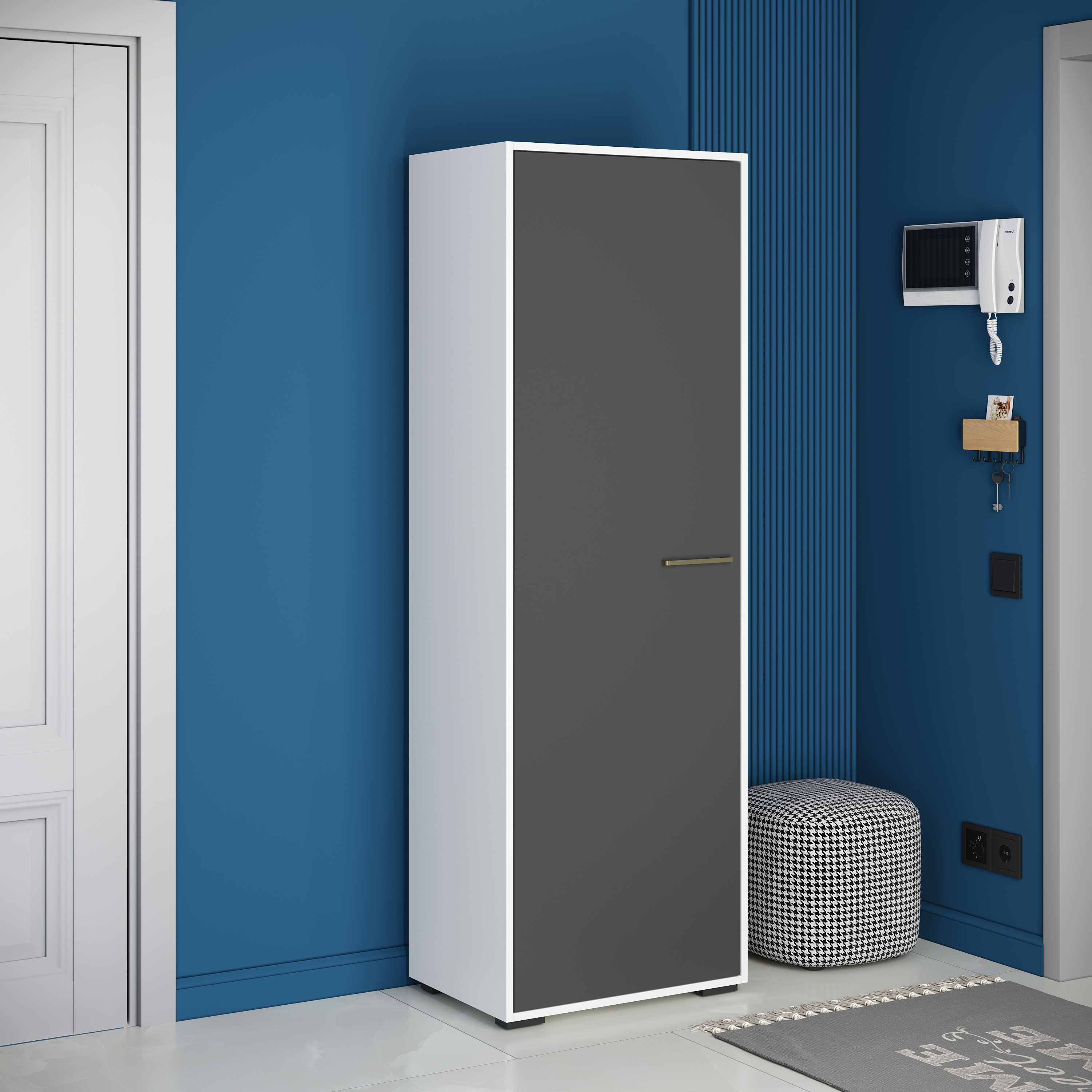 Шкаф для одежды DIWO Кострома с полками 60x180х42 см, белый, антрацит, ручка золото