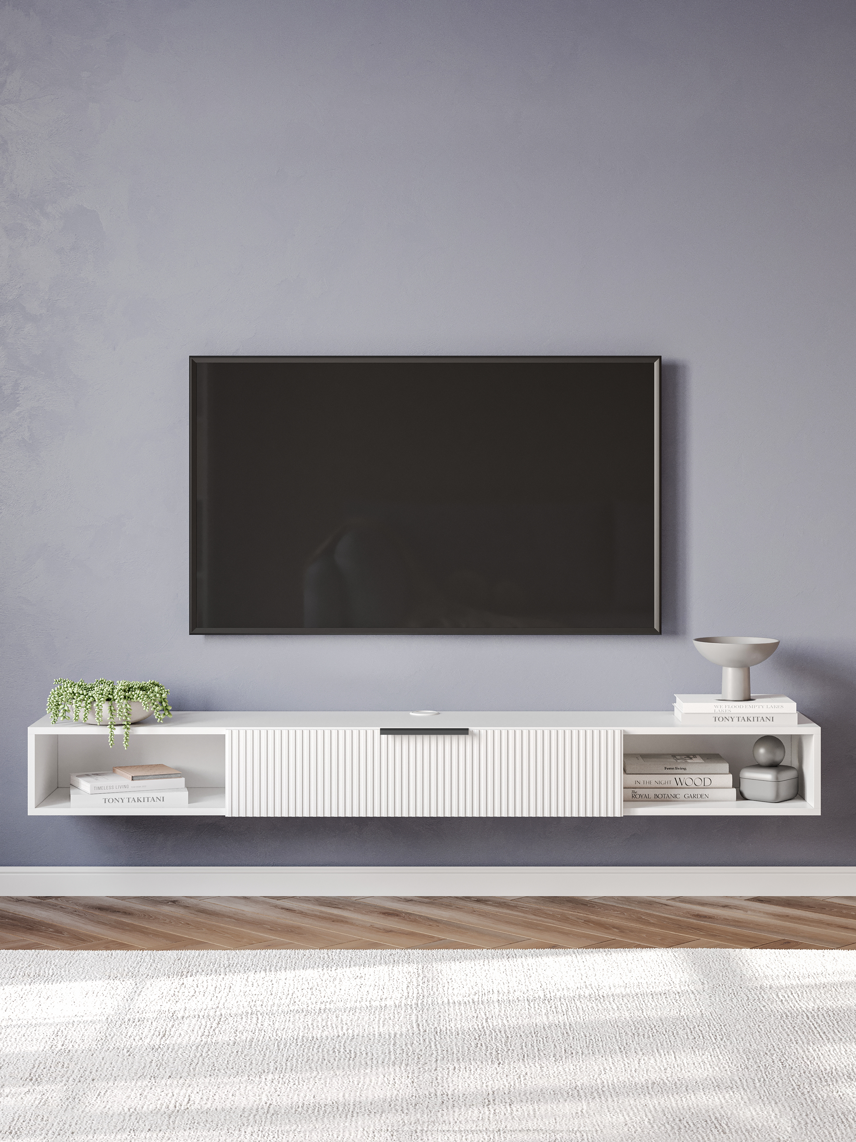 Тумба под телевизор DIWO Краснодар подвесная 180x20x30, см белая, ручка черная