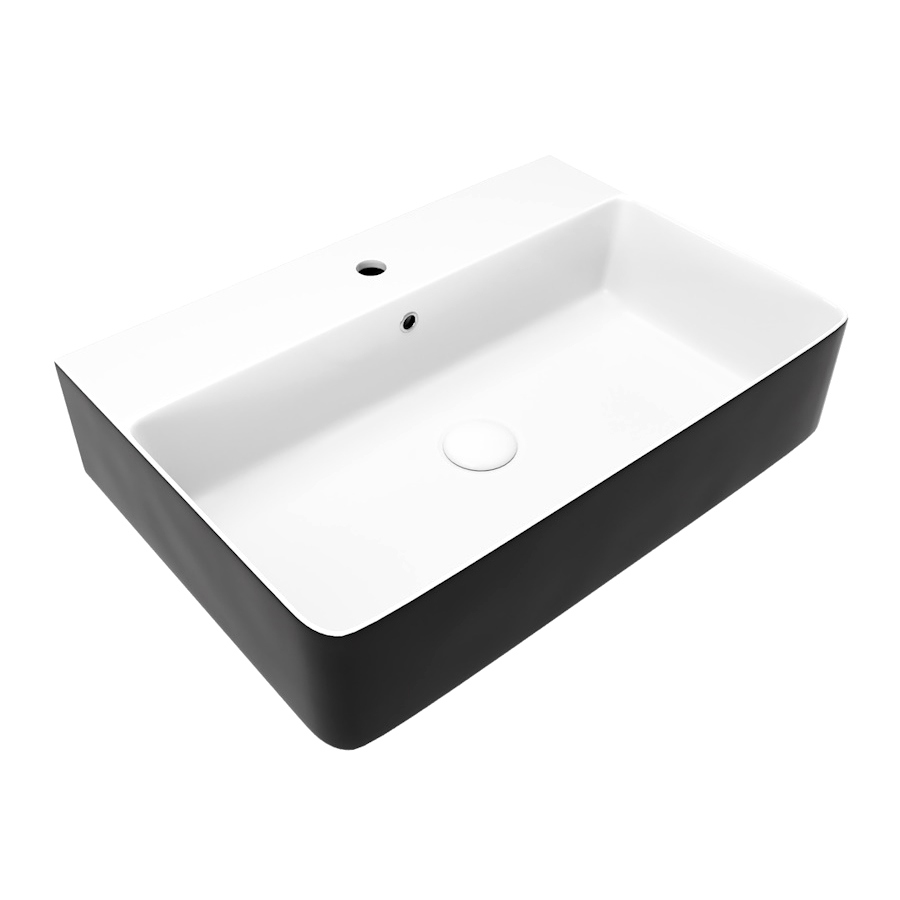 Накладная раковина Teymi Helmi Duo 61 черно-белый глянец, прямоугольная, с 1 отверстием под смеситель