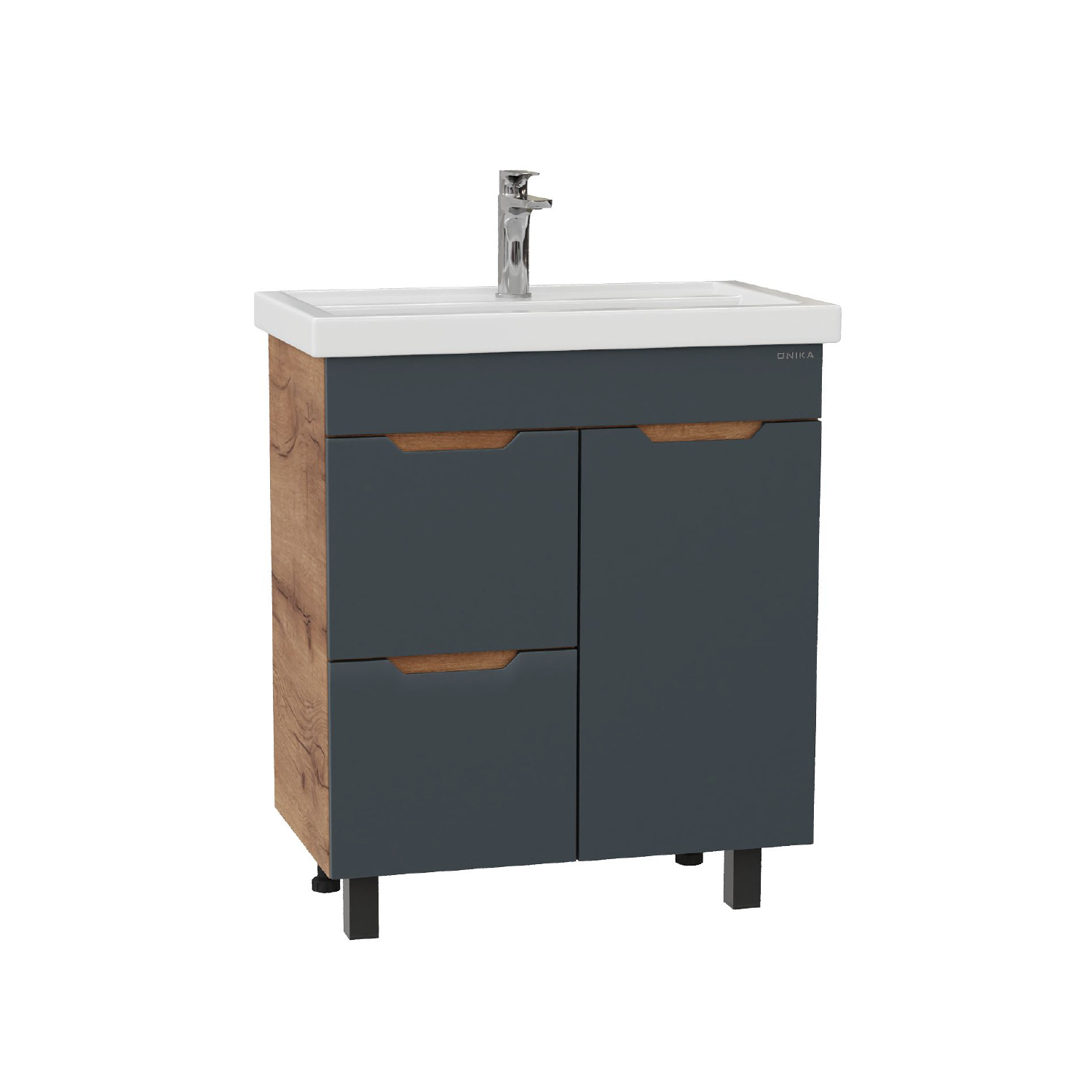 Тумба с раковиной Onika Айленд 70 напольная, графит, дуб крафт золотой