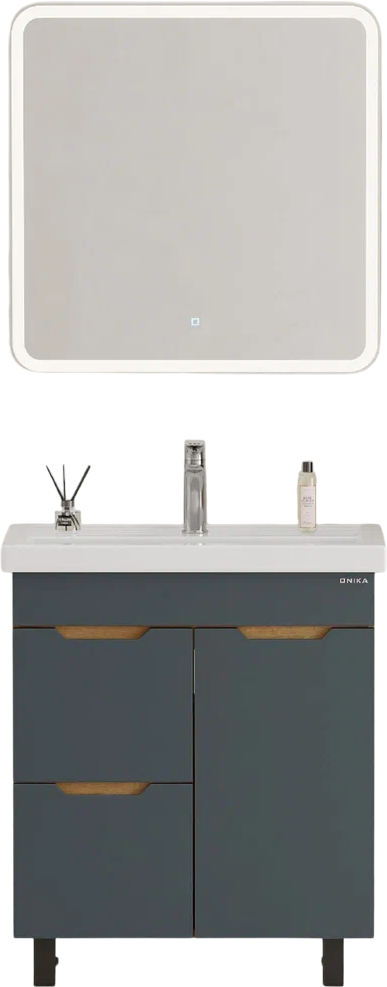Мебель для ванной комнаты Onika Айленд 70 напольная, графит, дуб крафт золотой