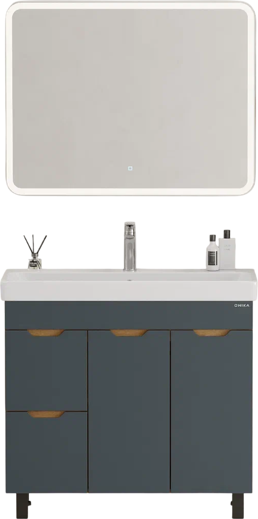 Мебель для ванной комнаты Onika Айленд 90 напольная, графит, дуб крафт золотой