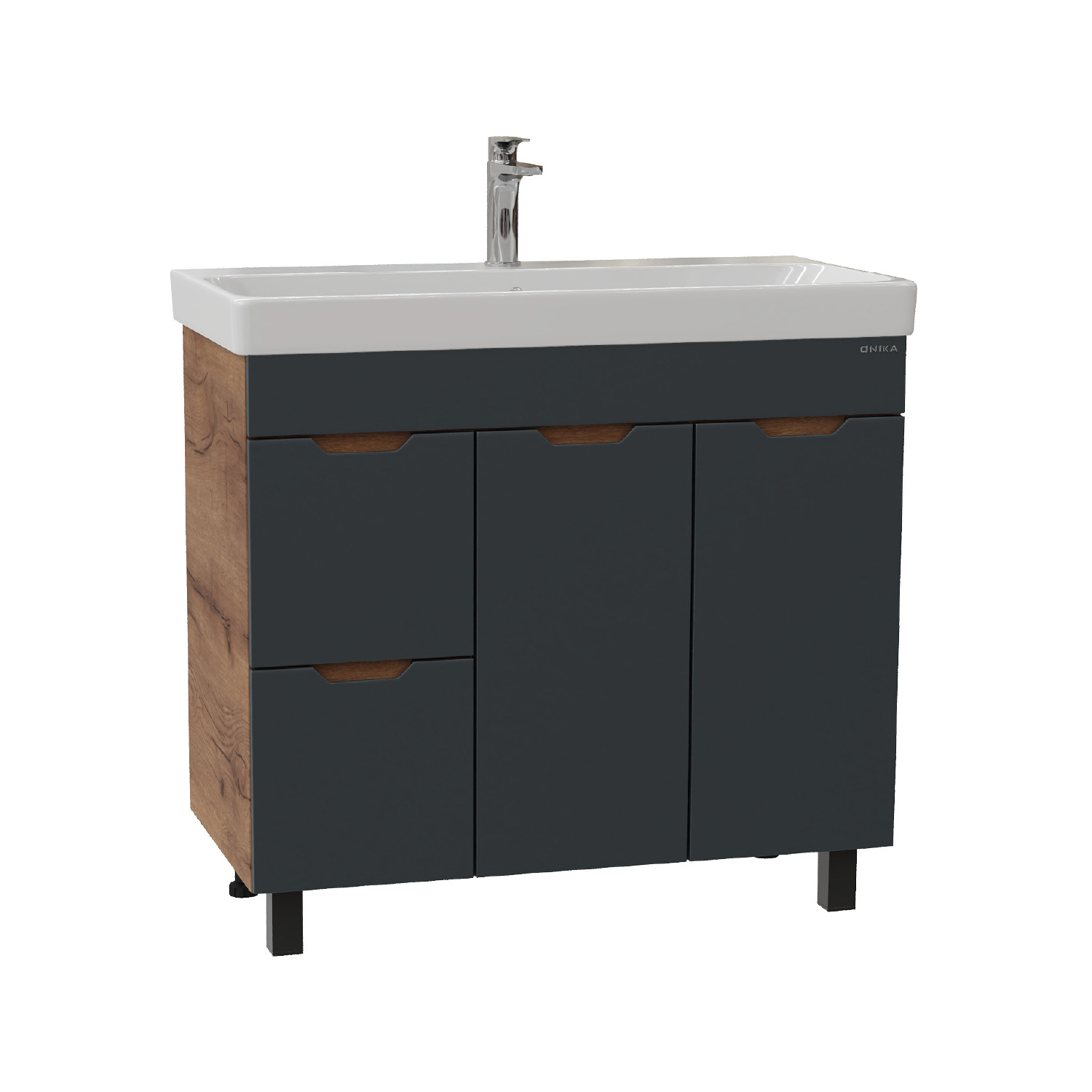 Тумба с раковиной Onika Айленд 90 напольная, графит, дуб крафт золотой