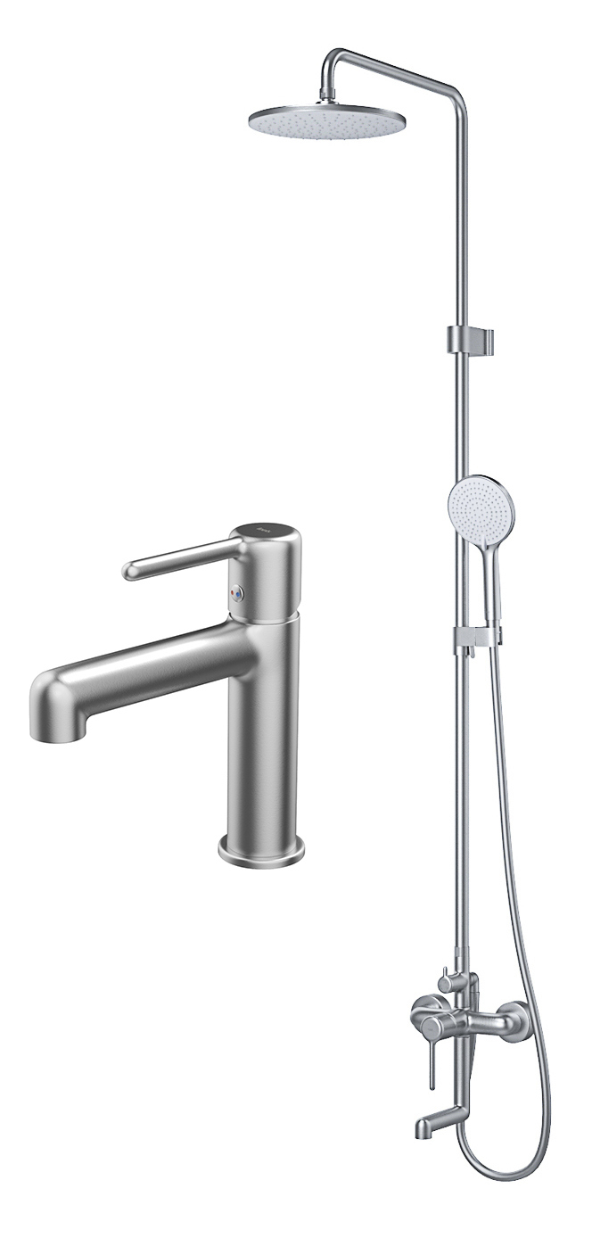 Комплект для ванной IDDIS Aiger Душевая стойка IDDIS Aiger AIGBC3Fi06 + Смеситель для раковины AIGBC00i01, хром матовый