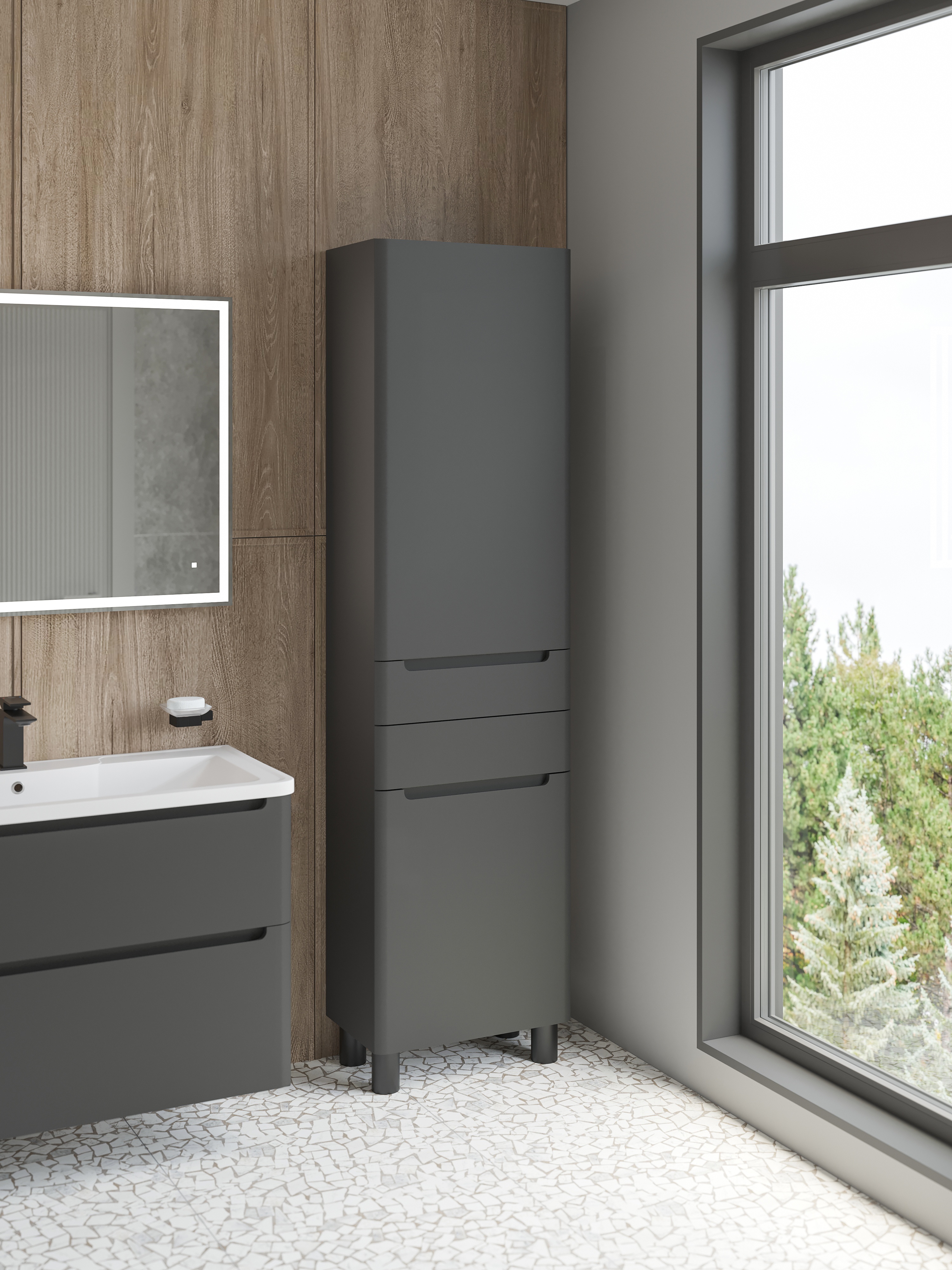 Шкаф-пенал для ванной STWORKI Монтре 50 антрацит