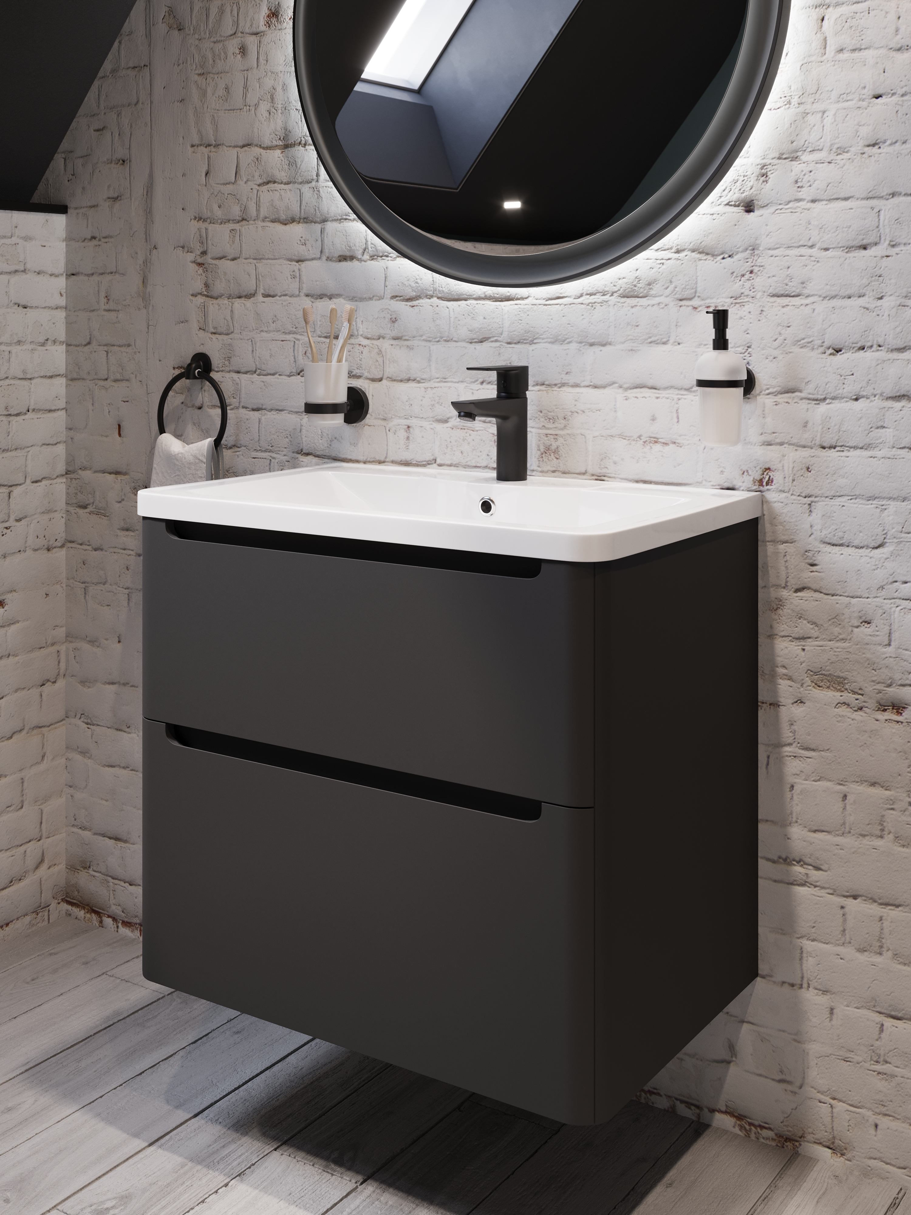 Тумба с раковиной STWORKI Монтре 70 антрацит
