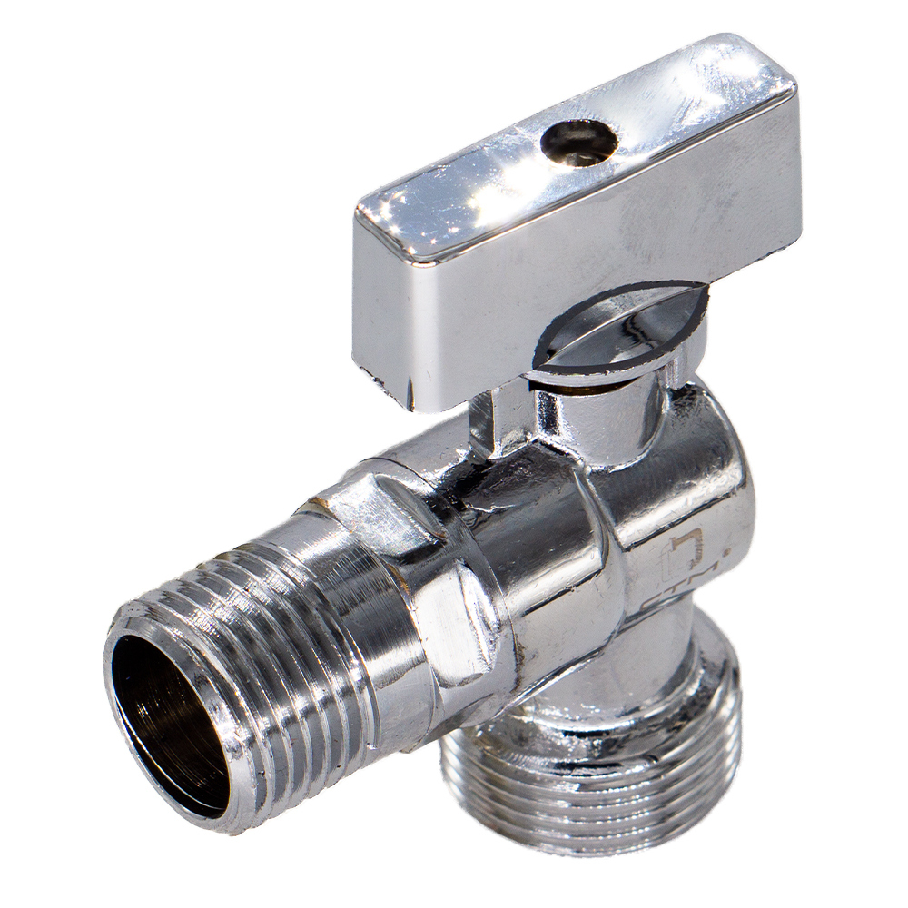 Шаровой кран СТМ CAMR1234 для бытовых приборов, угловой, с отражателем, 1/2"х3/4", нар-нар, ручка флажок