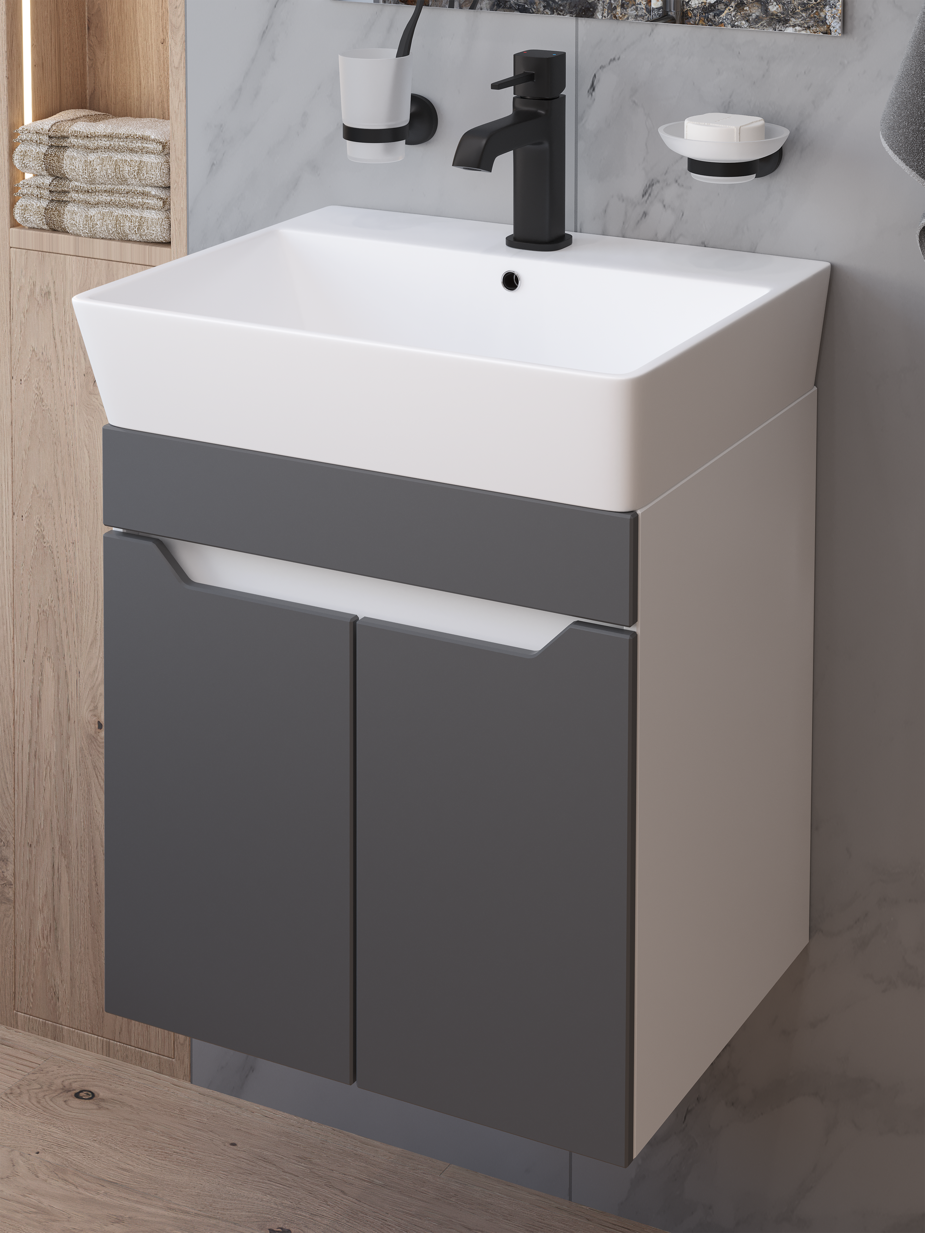 Тумба под раковину без столешницы DIWO Архангельск 50 подвесная, белая, антрацит