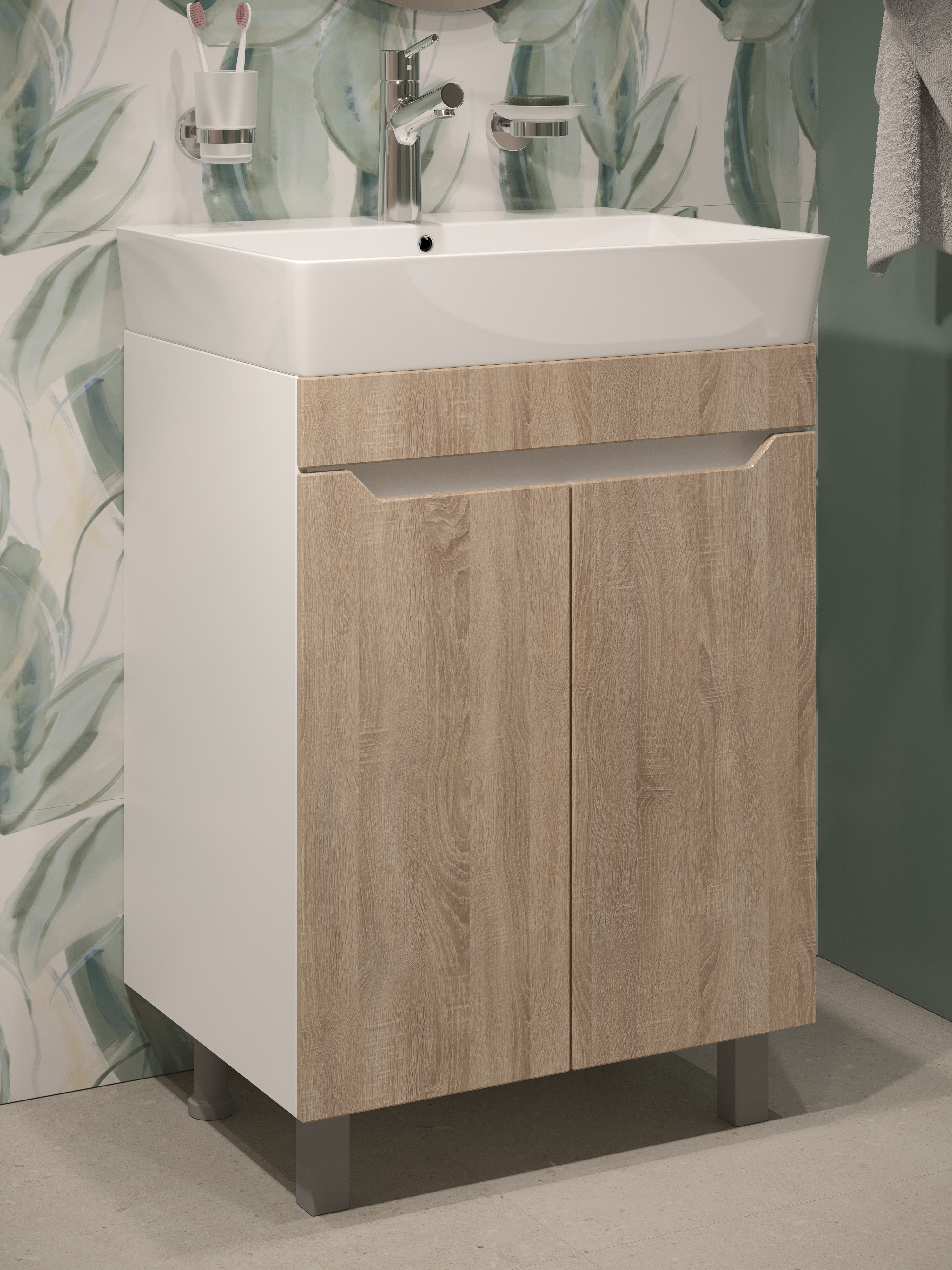 Тумба под раковину без столешницы DIWO Архангельск 60 белая, сонома