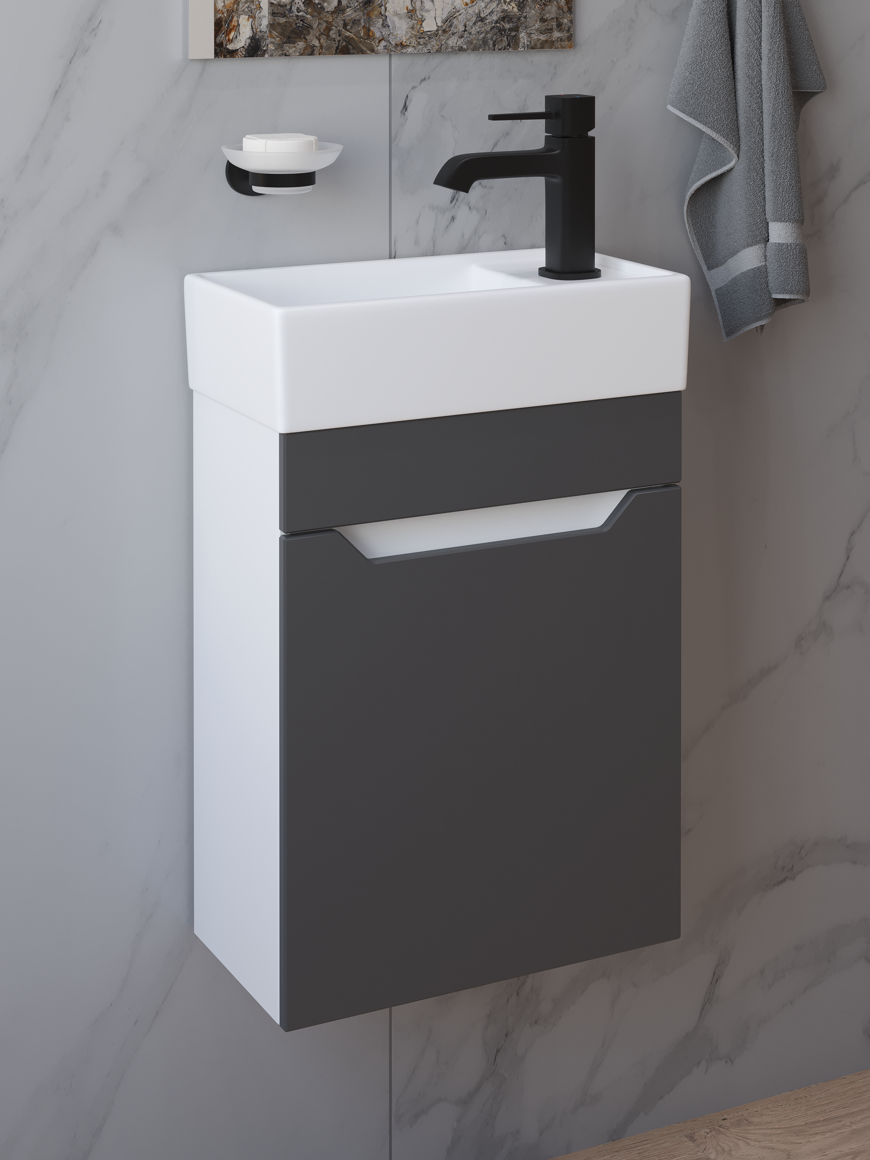 Тумба с раковиной DIWO Архангельск 40 подвесная, белая, антрацит