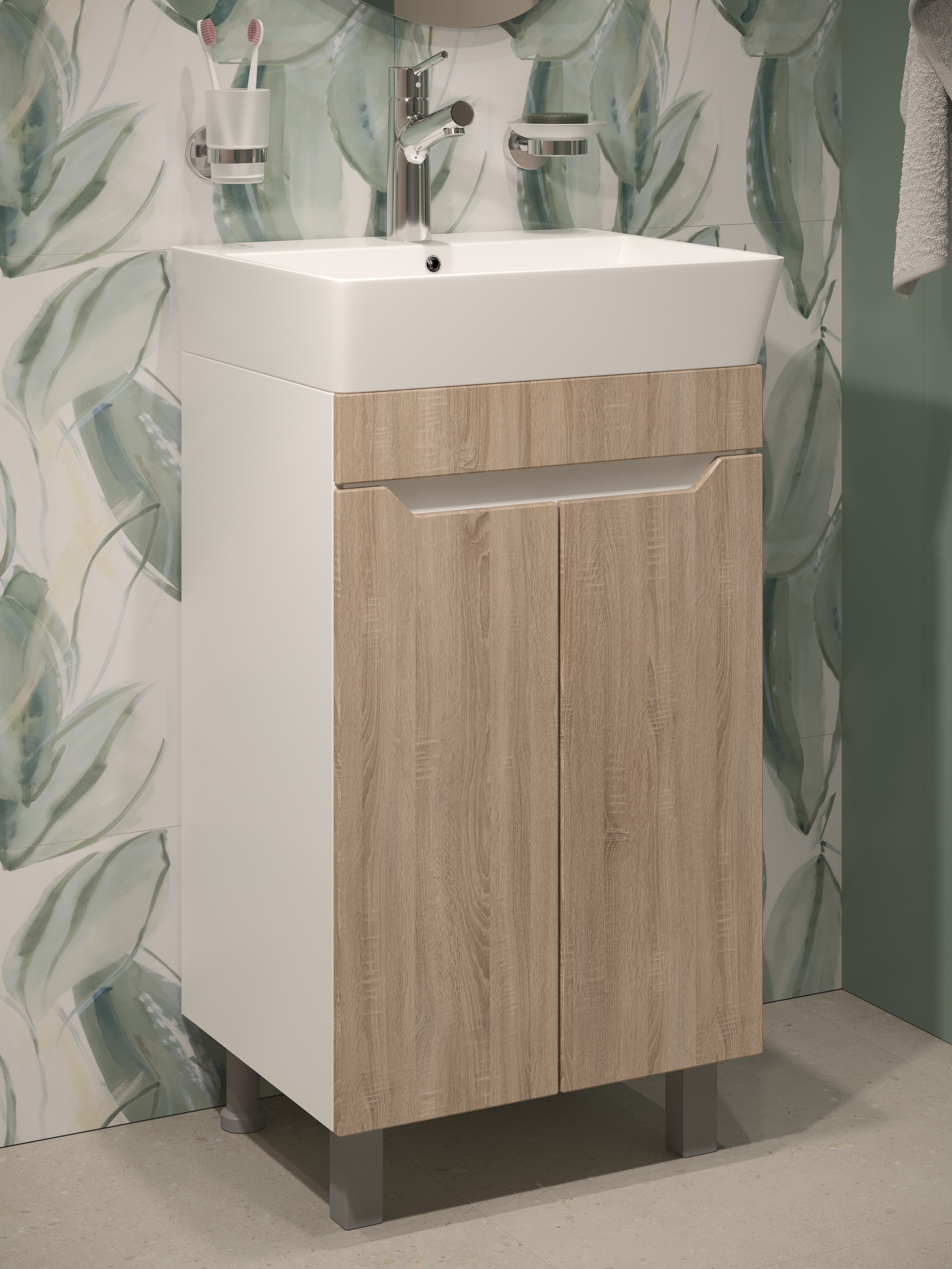 Тумба с раковиной DIWO Архангельск 50 белая, сонома