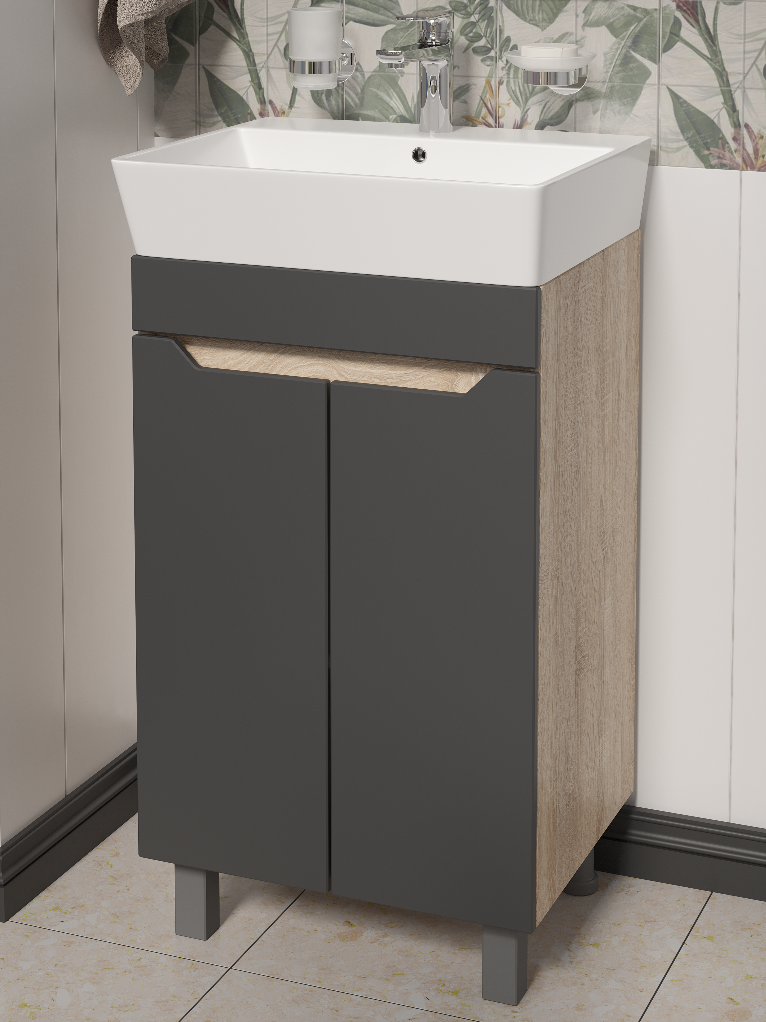 Тумба с раковиной DIWO Архангельск 50 дуб сонома, антрацит