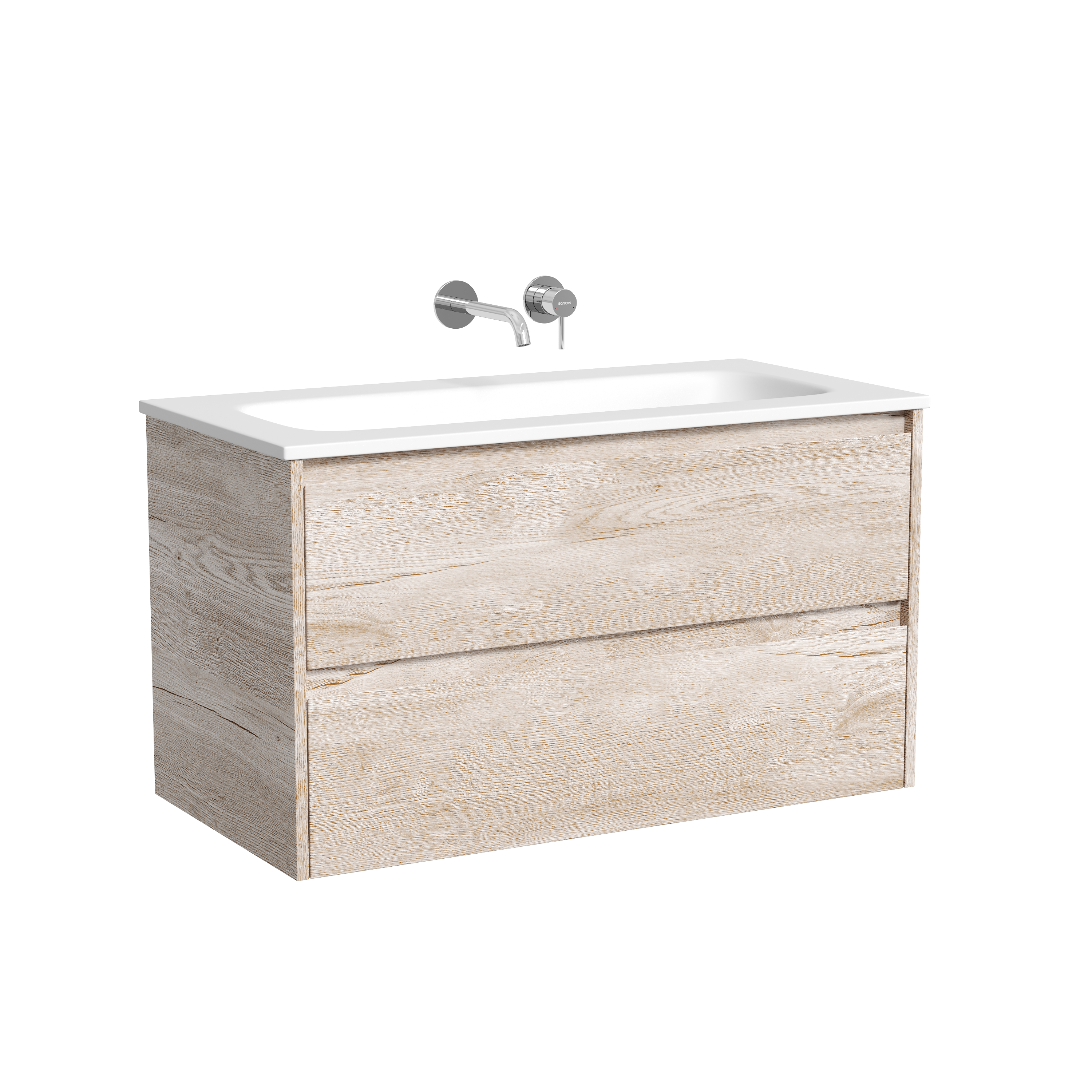 Тумба с раковиной Sancos Libra 90 подвесная, дуб галифакс натуральный, раковина СN7019wx