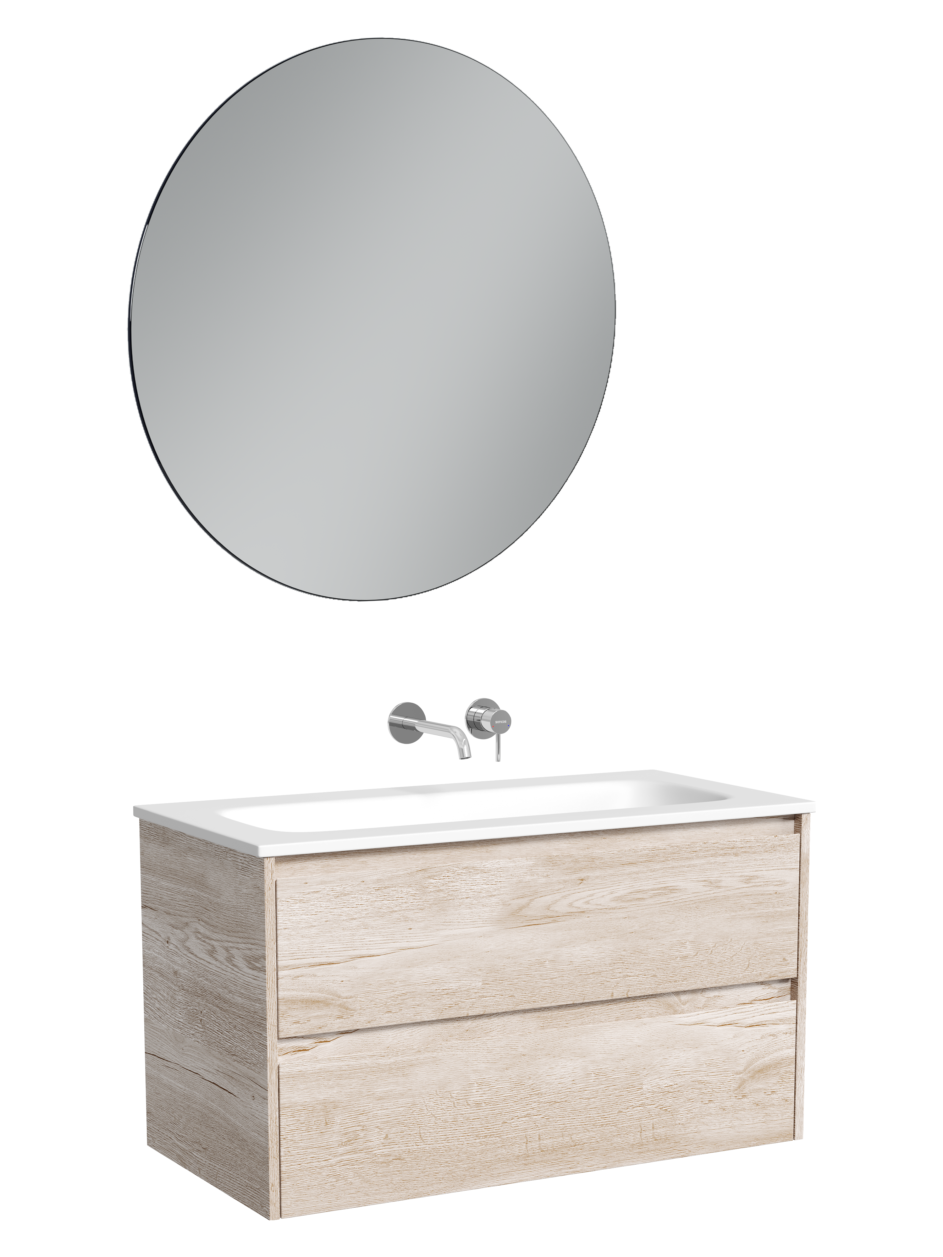 Мебель для ванной комнаты Sancos Libra 90 подвесная, дуб галифакс натуральный, раковина СN7019wx