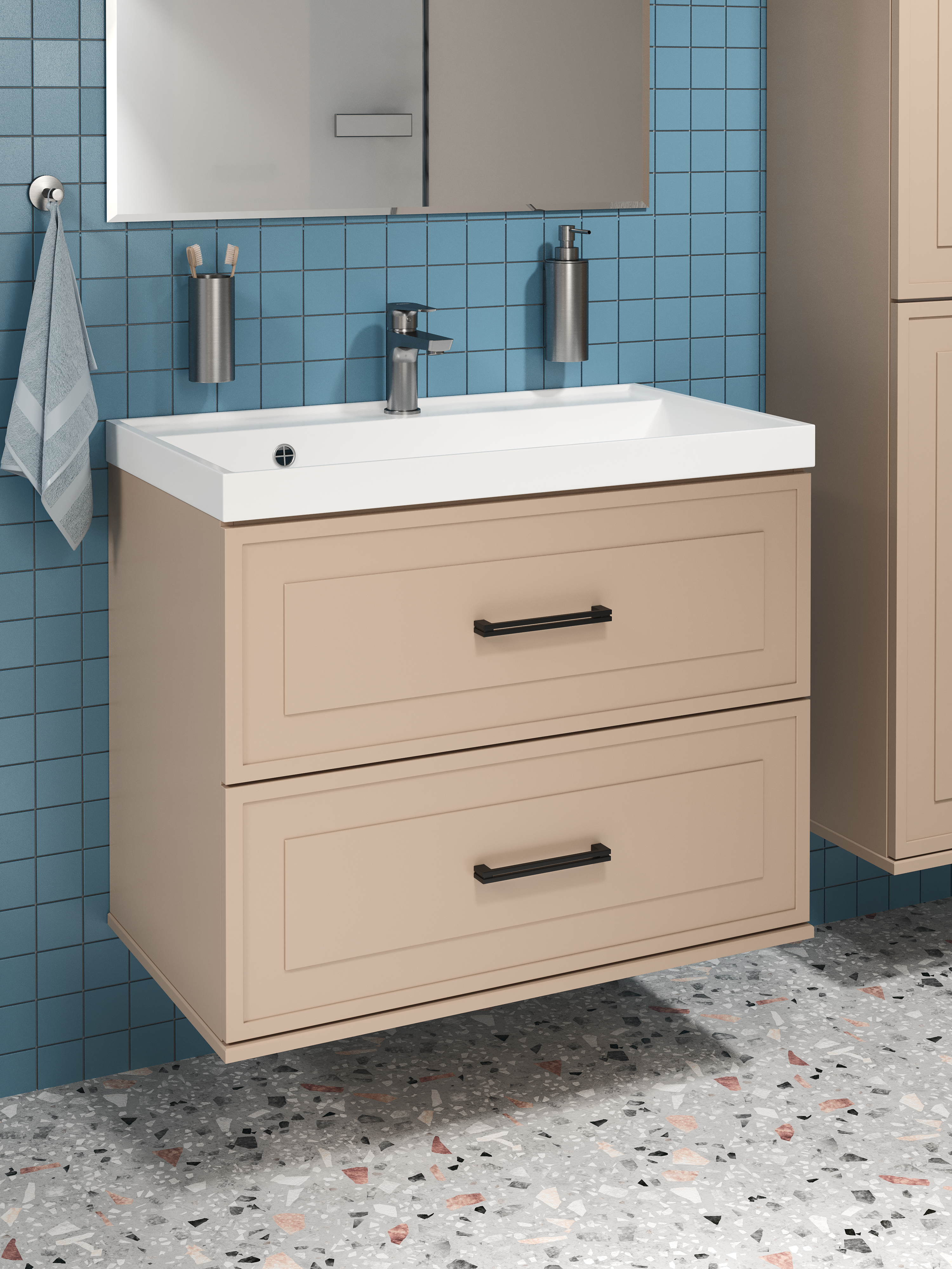 Тумба с раковиной STWORKI Хадстен 80 подвесная, латте