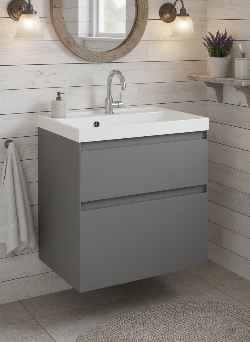 Тумба с раковиной STWORKI Родос 60 подвесная, графит