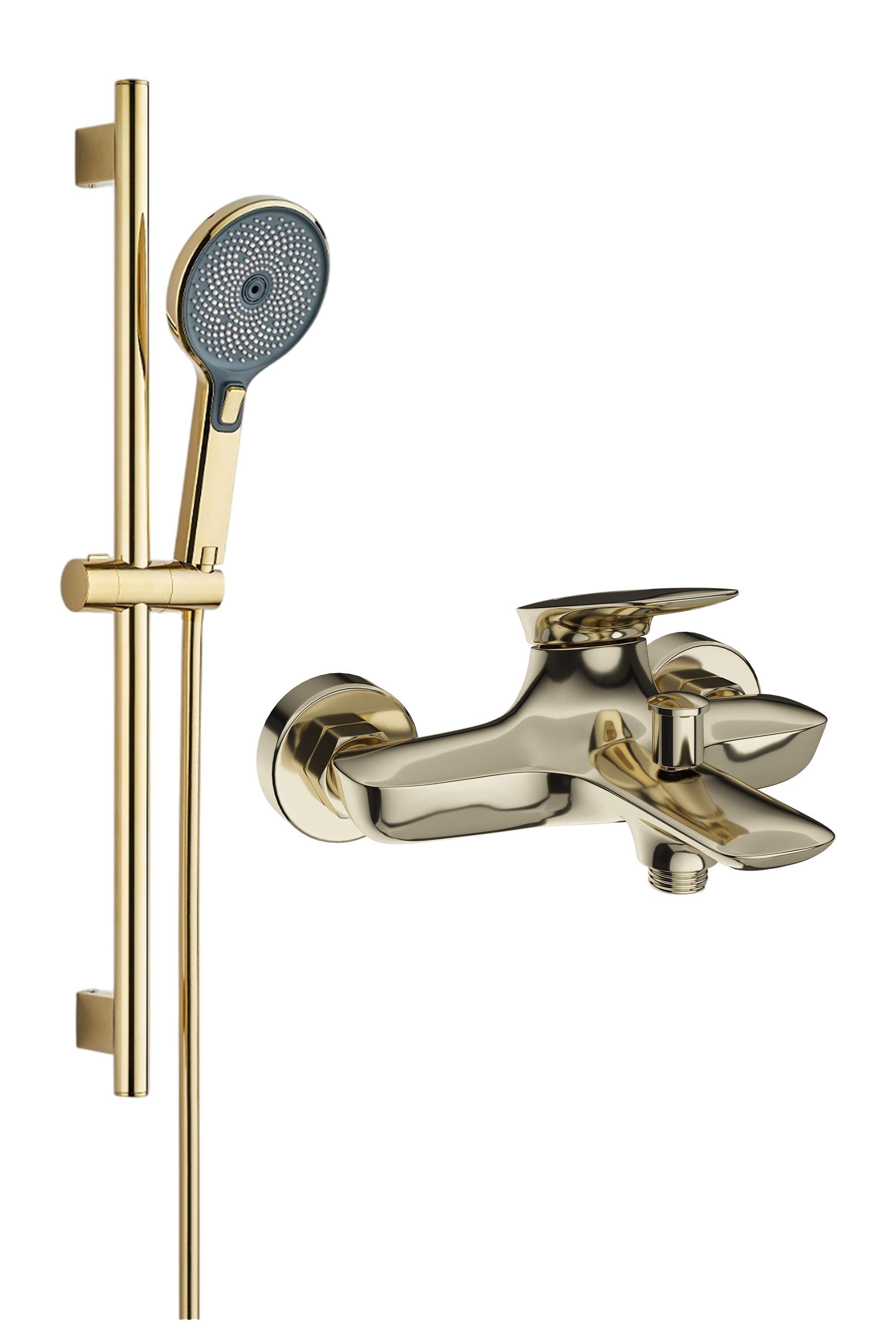 Смеситель для ванны с душем STWORKI Молде S23100GG + Душевой гарнитур Гётеборг S03190GG, глянцевое золото