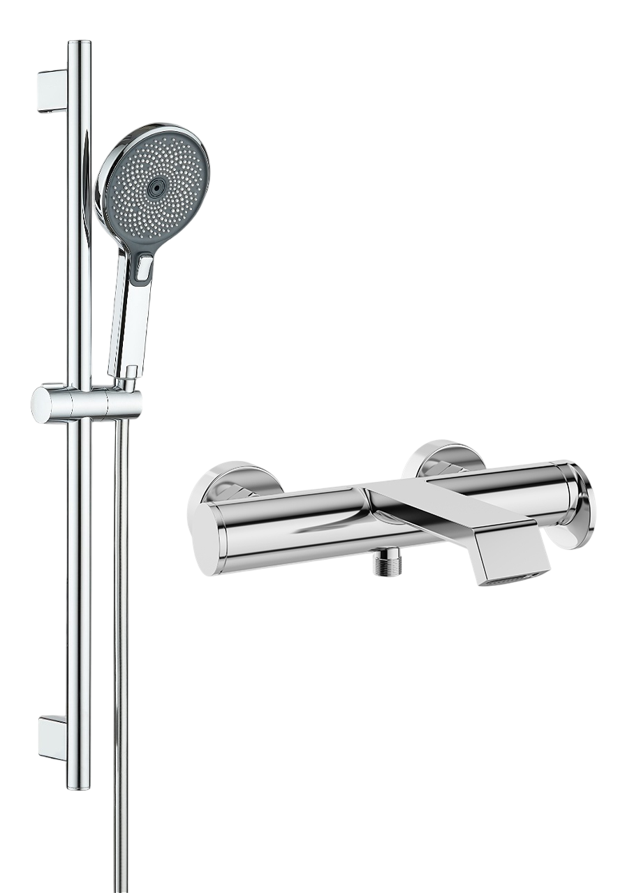 Смеситель для ванны с душем STWORKI Лерум S04100CR + Душевой гарнитур Гётеборг S03190CR, хром