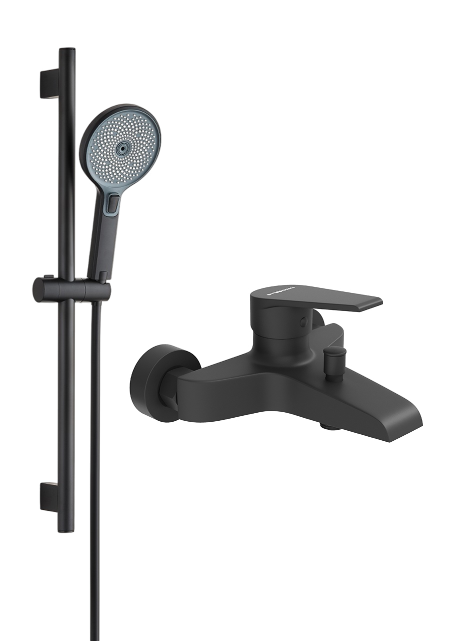 Смеситель для ванны с душем STWORKI Эстфолл S44100BK + Душевой гарнитур Гётеборг S03190BK, матовый черный