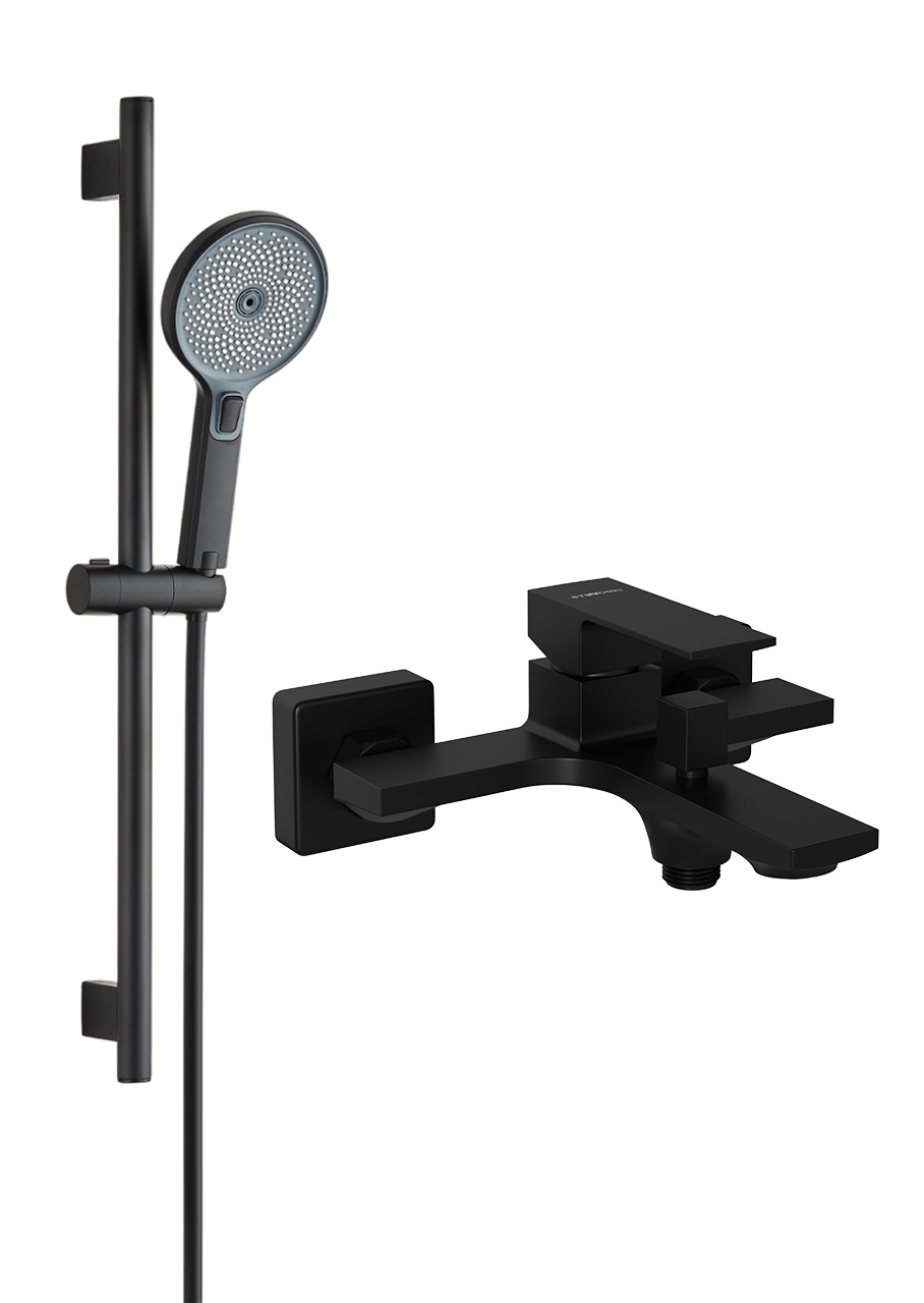 Смеситель для ванны с душем STWORKI Карлстад S35100MB + Душевой гарнитур Гётеборг S03190BK, матовый черный
