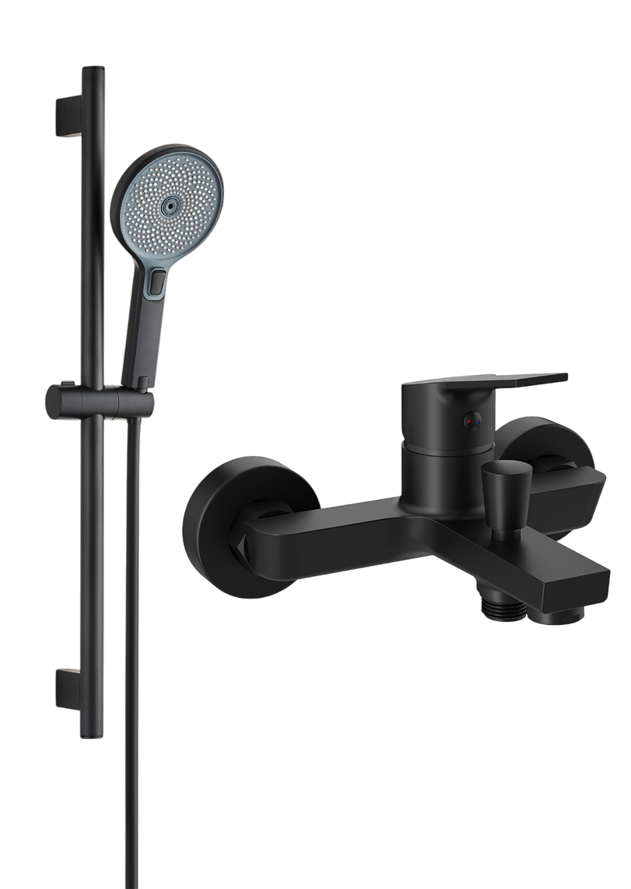 Смеситель для ванны с душем STWORKI Кронборг S28100BK + Душевой гарнитур Гётеборг S03190BK, матовый черный