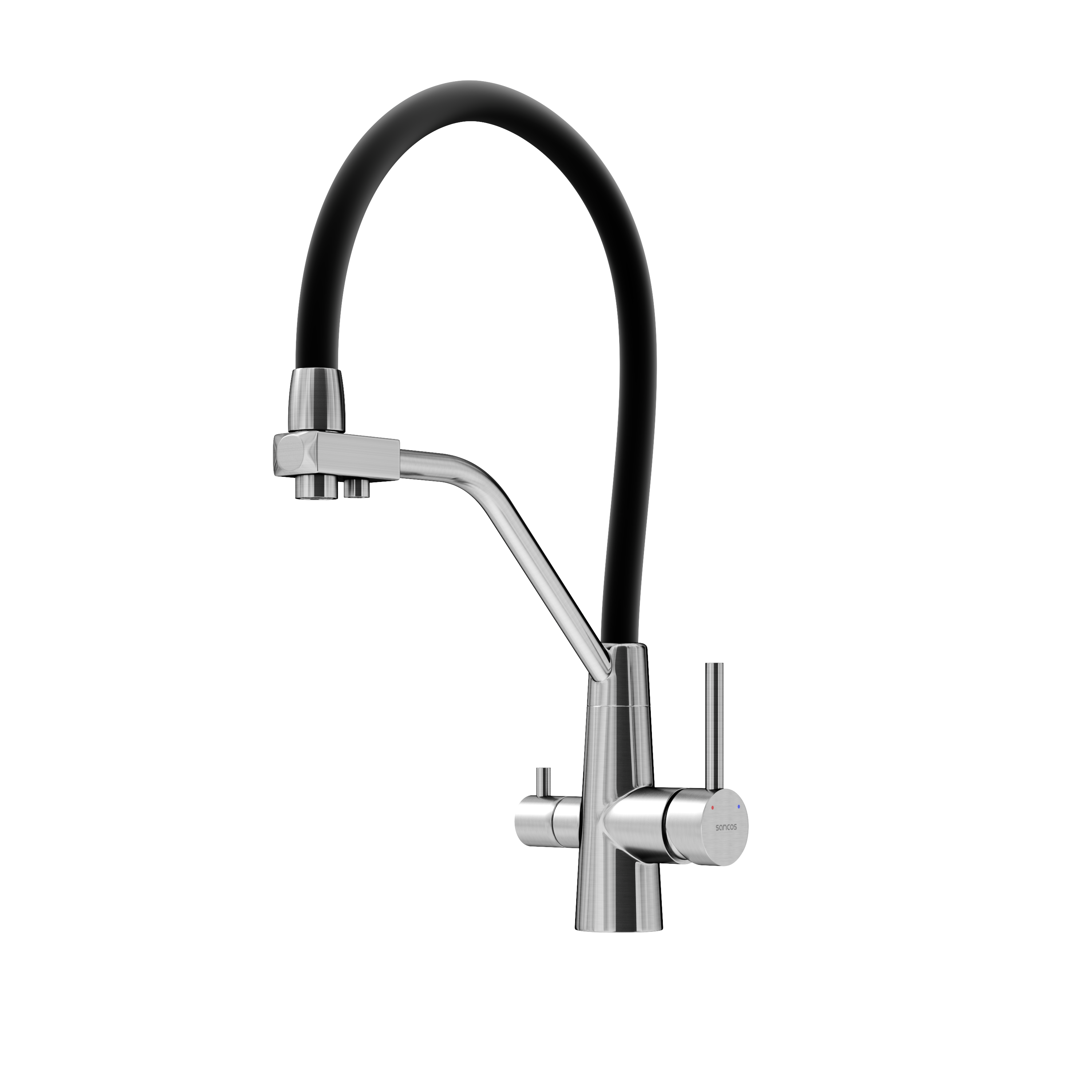 Смеситель для кухни Sancos Nolia, с гибким изливом и краном под фильтр для питьевой воды, нержавеая сталь, SC12003SS