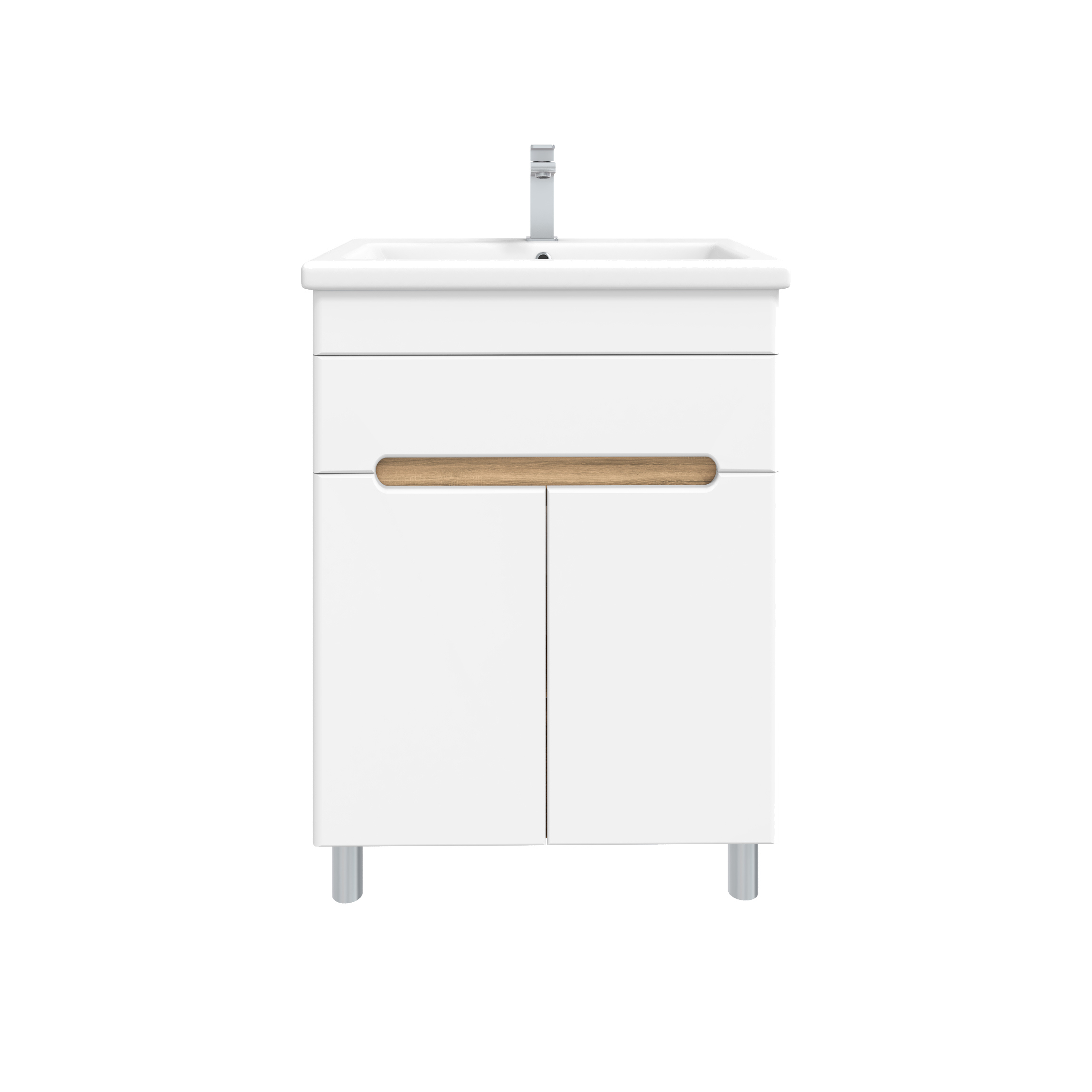 Тумба под раковину без столешницы SanStar Модена 50 напольная, глянцевая белая, дуб вотан