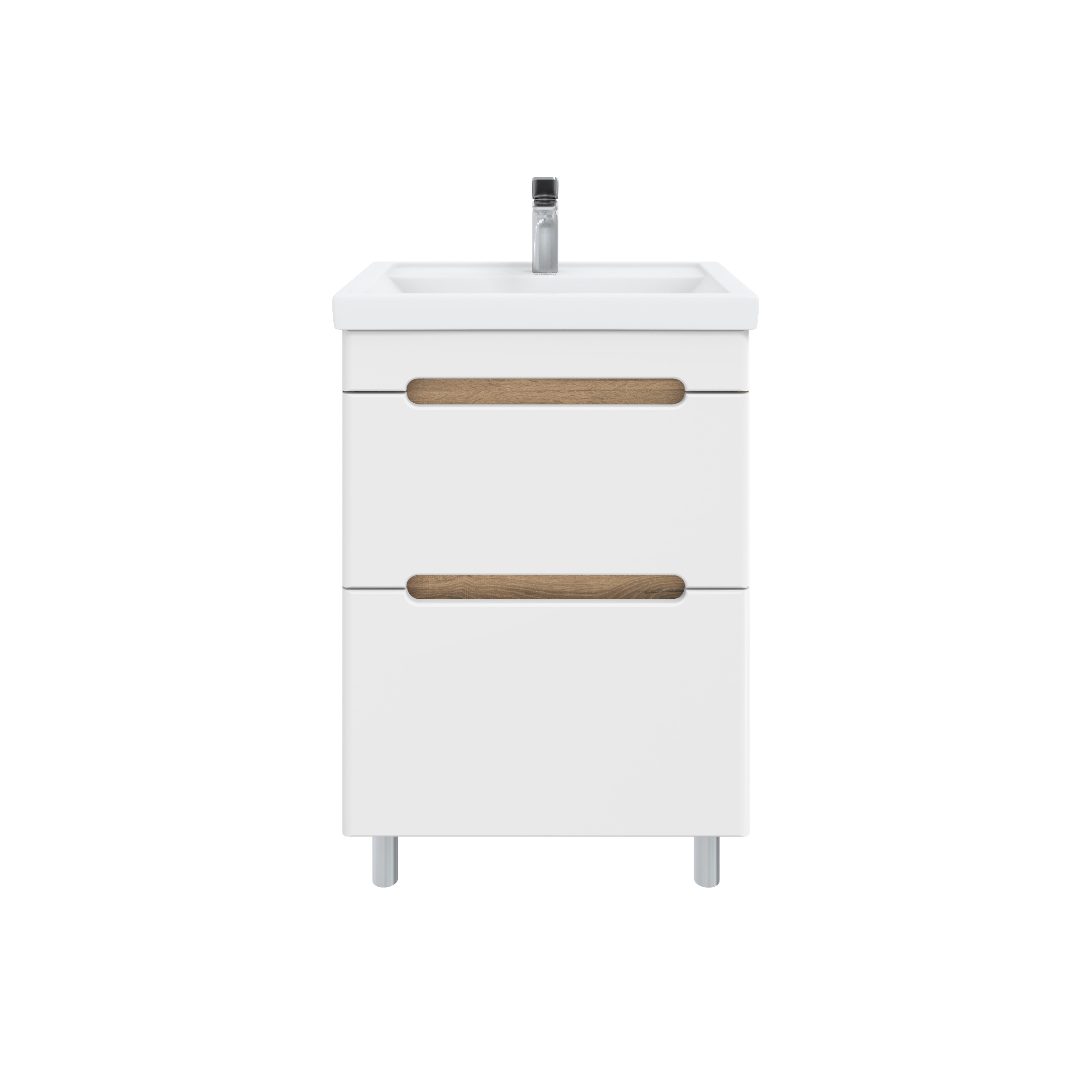 Тумба с раковиной SanStar Diva 60 напольная, матовая белая, дуб вотан, раковина Фостер 60