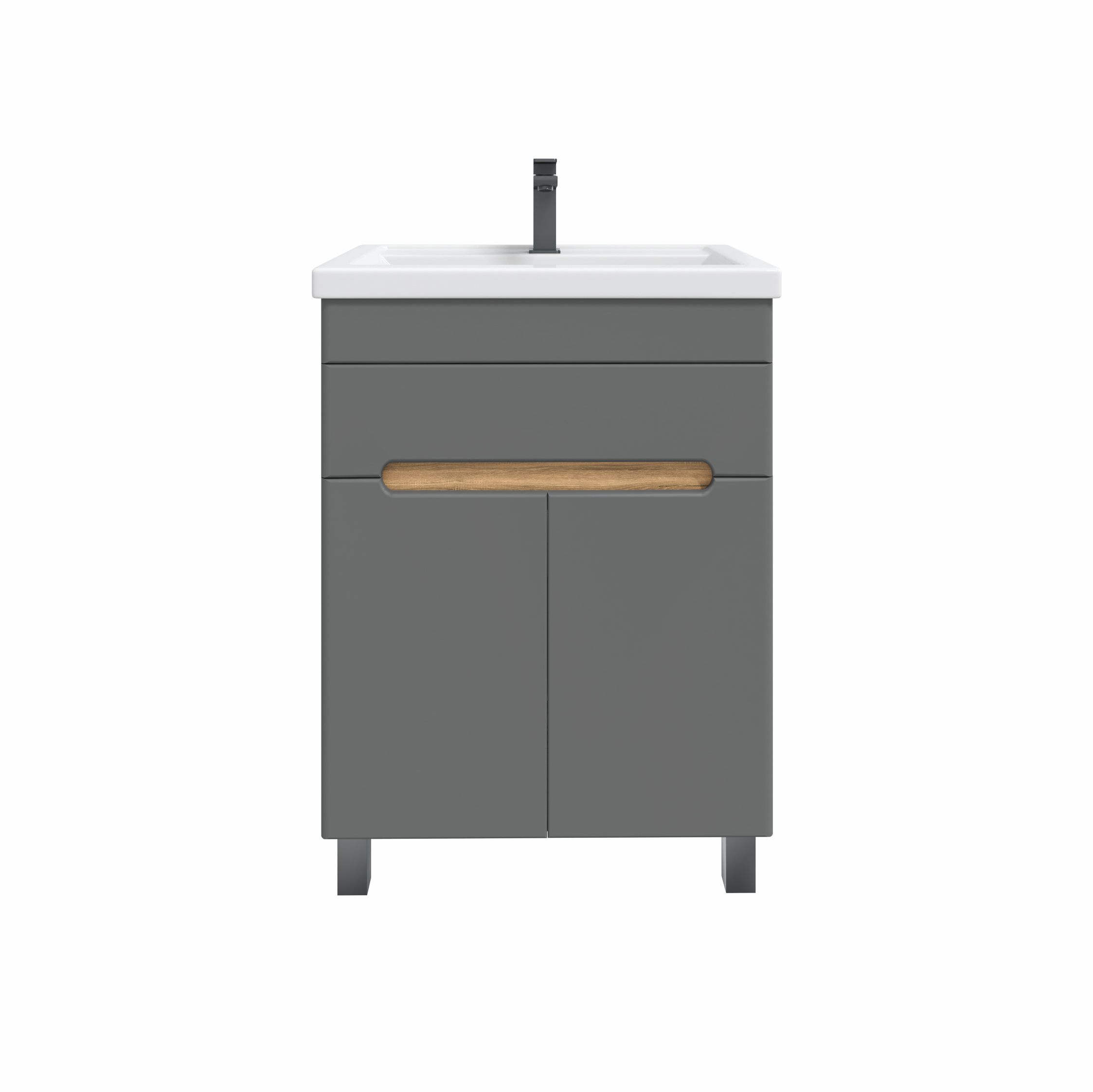 Тумба с раковиной SanStar Модена 60 напольная, графит софт, дуб вотан, раковина Фостер 60