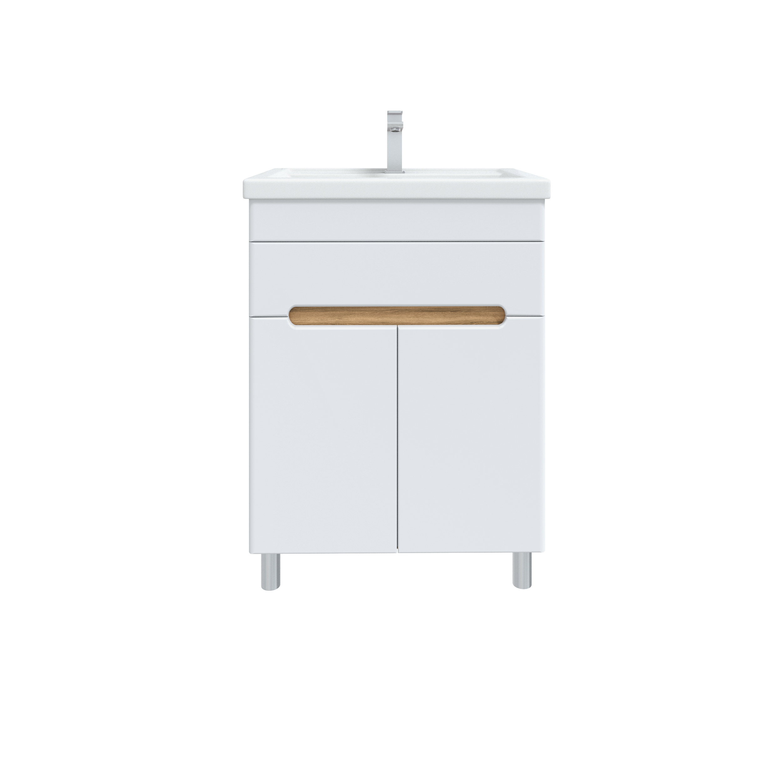 Тумба с раковиной SanStar Модена 50 напольная, глянцевая белая, дуб вотан, раковина Фостер 50